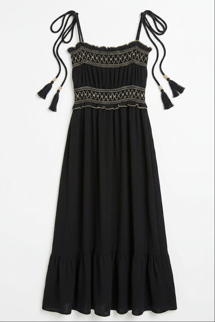 Maxi Abito Nero con Spalline a Nappina