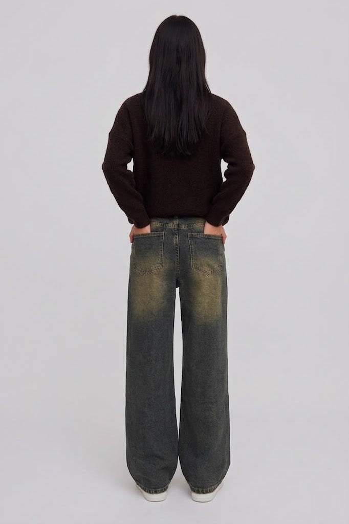 Jeans Straight Leg Nero Delavé
