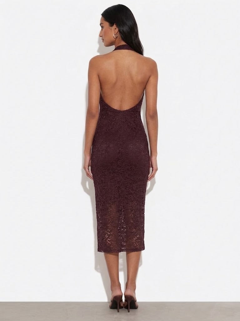 Abito Midi in Pizzo Bordeaux