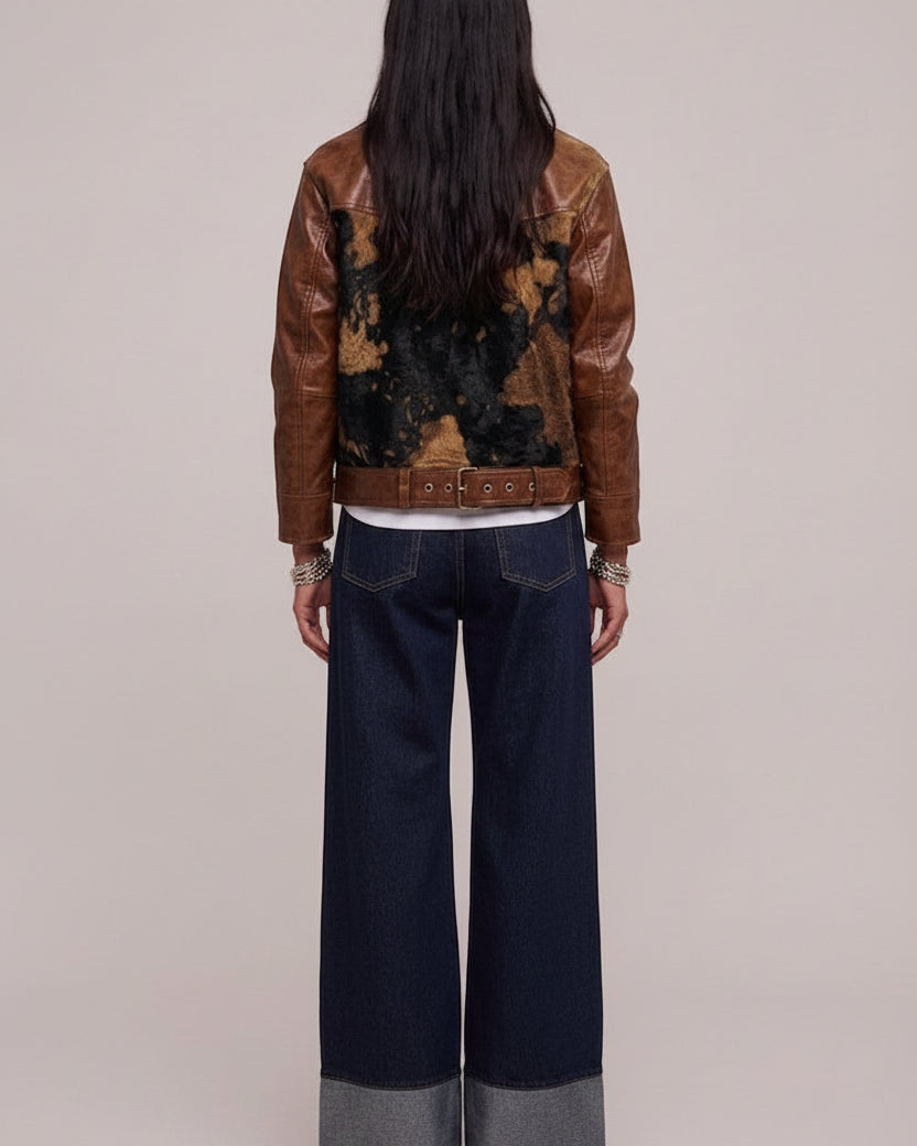 Giacca biker cow print