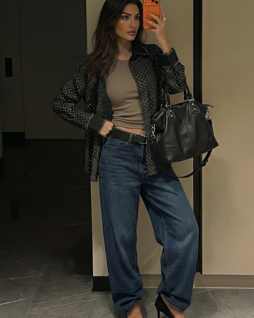 Camicia Nera Micro-Pois