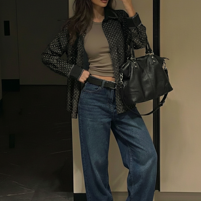 Camicia Nera Micro-Pois