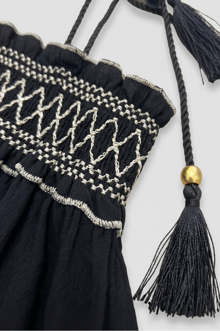 Maxi Abito Nero con Spalline a Nappina