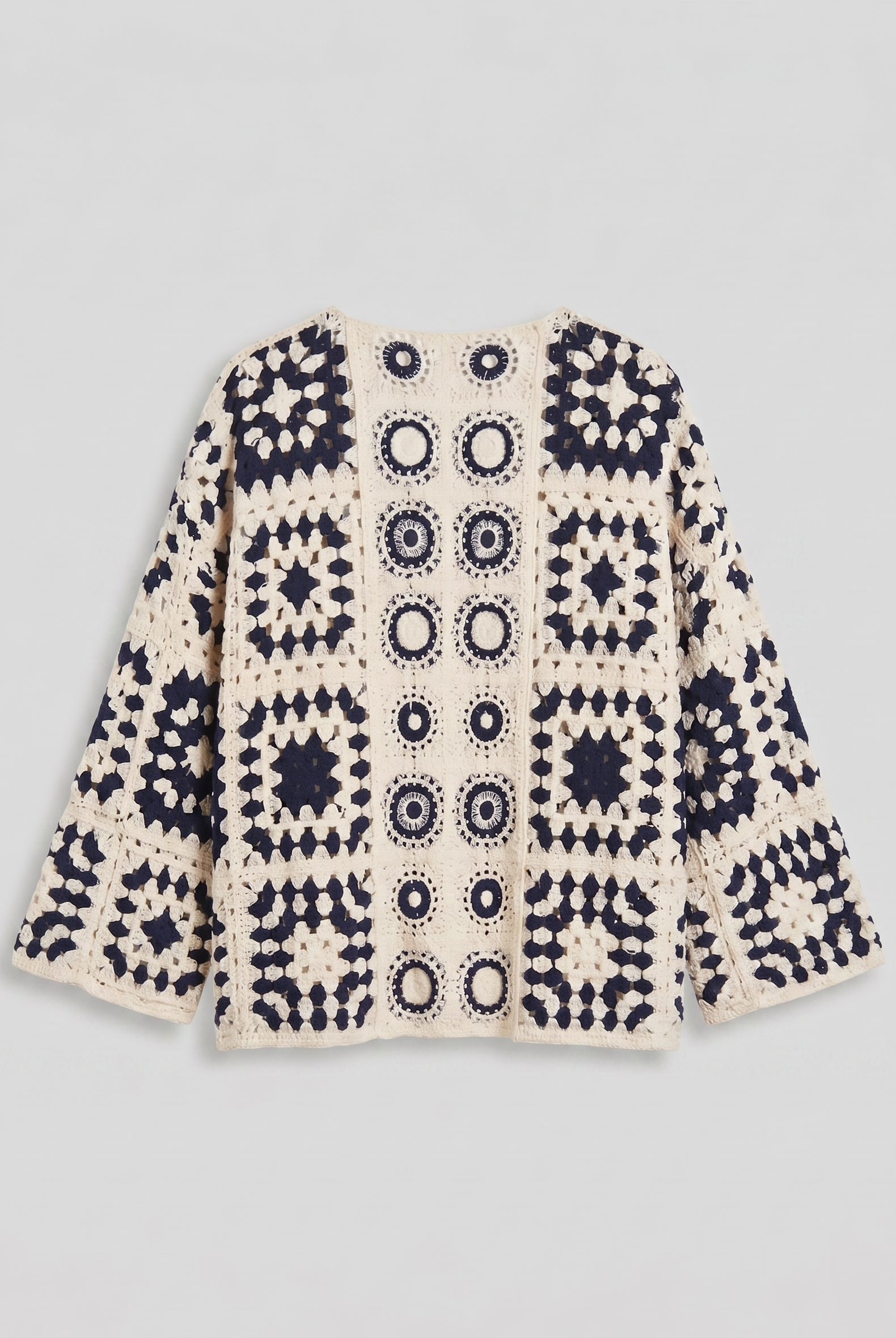 Cardigan Crochet Boho-Chic – Panna e blu