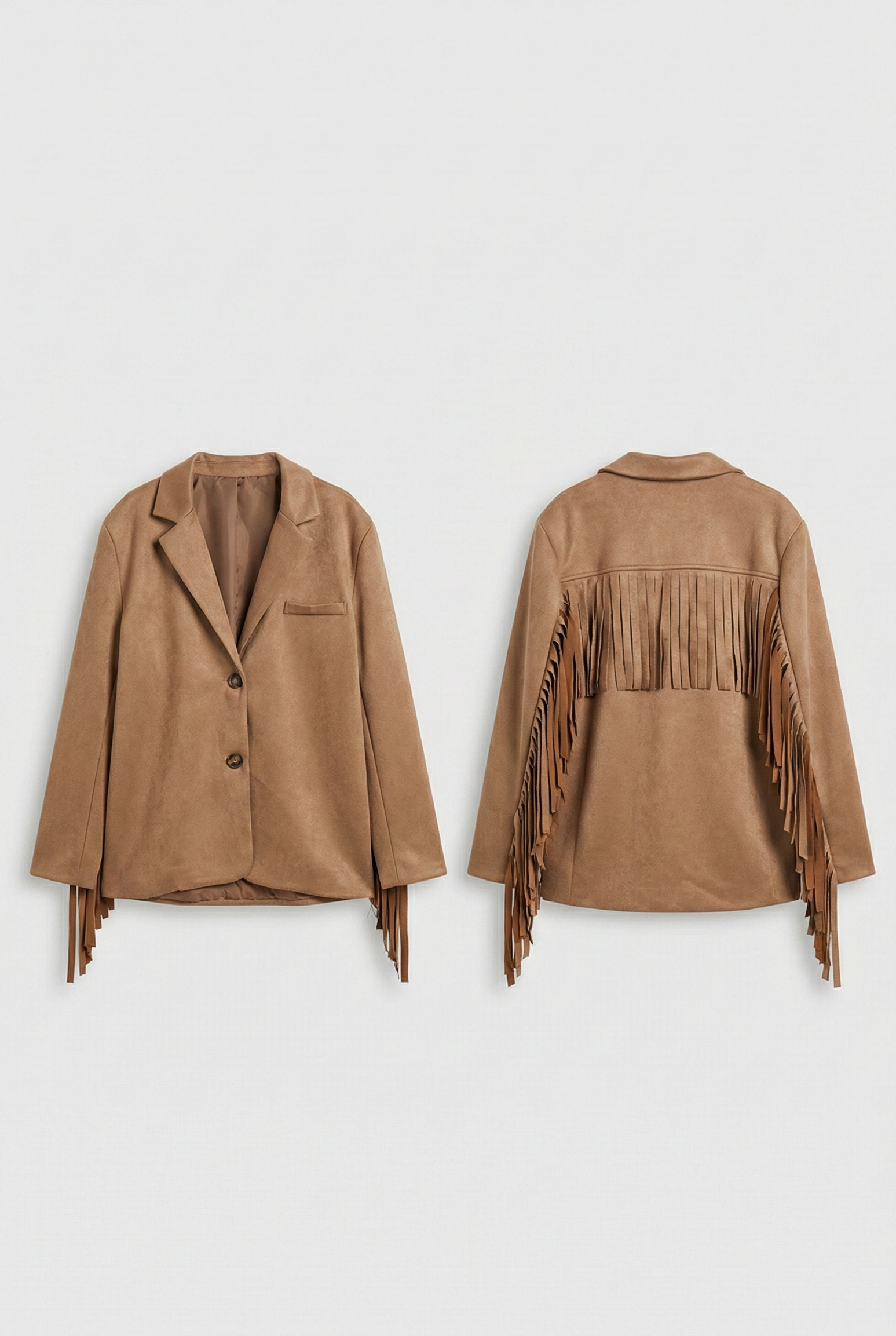 Blazer Effetto Camoscio con Frange