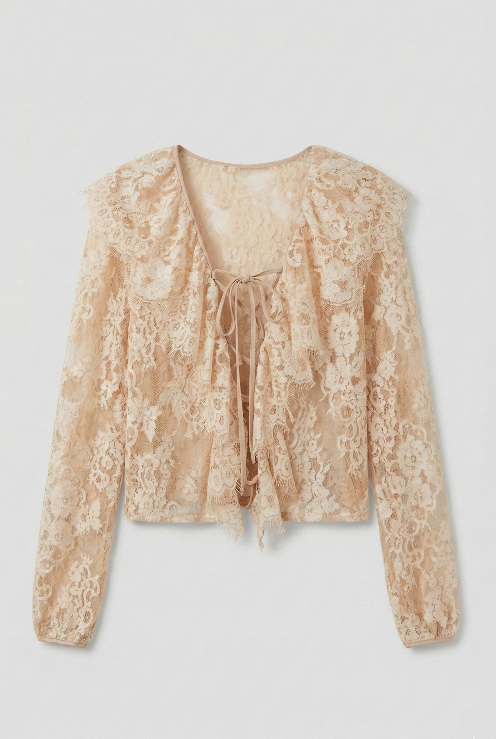 Blusa a Maniche Lunghe in Pizzo Semitrasparente