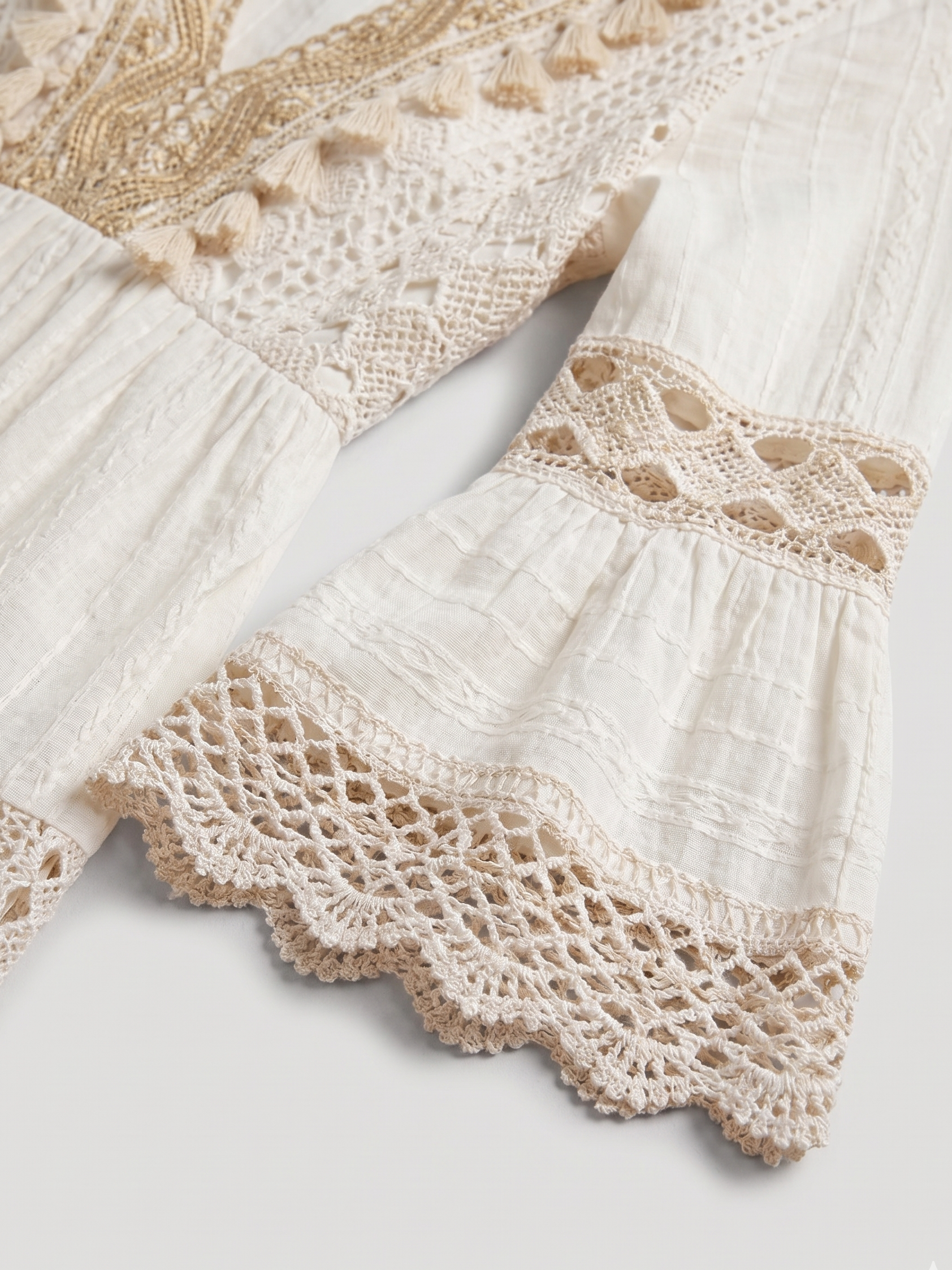 Maxi Abito in Misto Cotone con Inserti in Pizzo