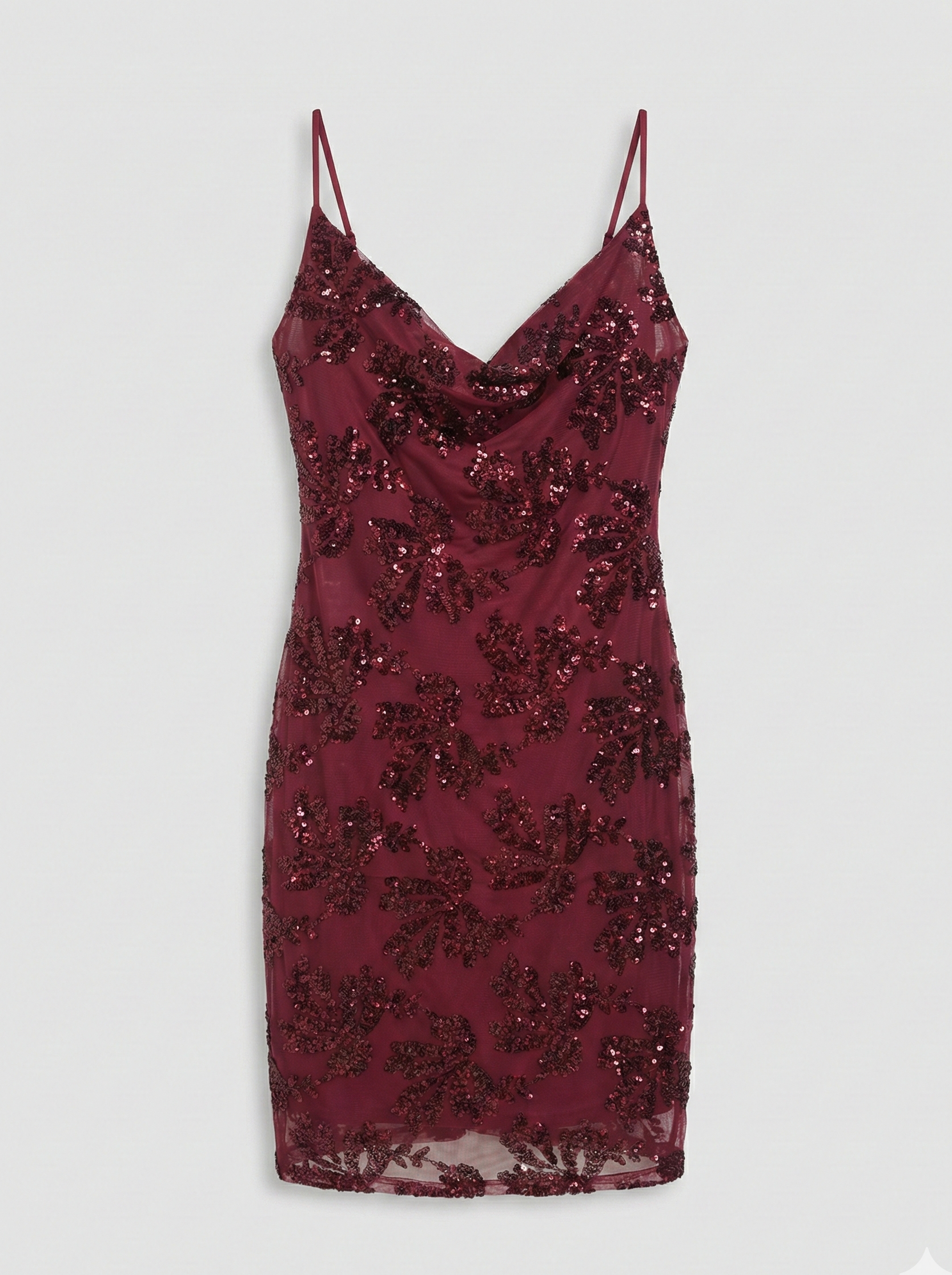 Abito Corto Bordeaux con Paillettes Floreali