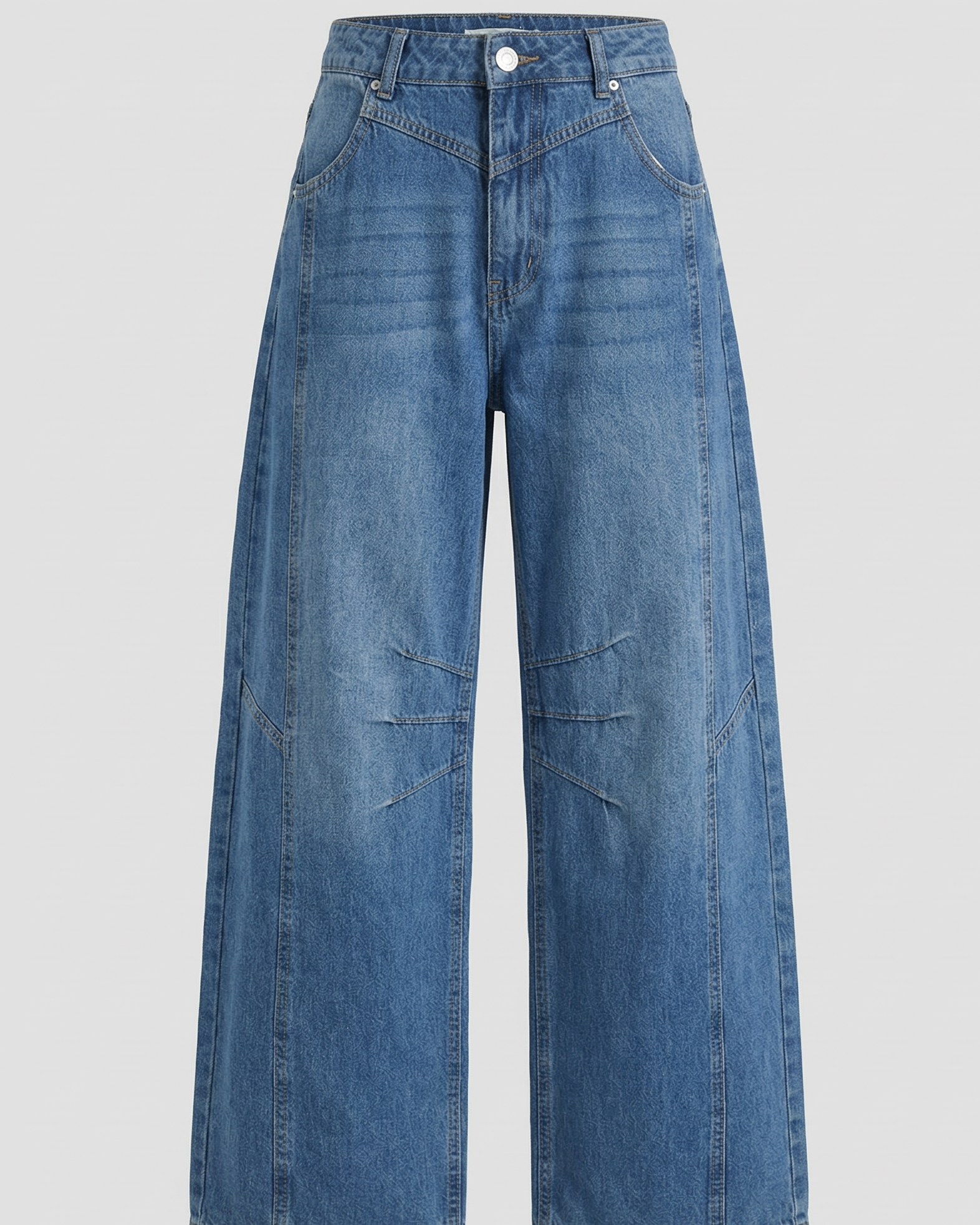 Jeans Wide-Leg Architettonico con Cuciture a Rilievo
