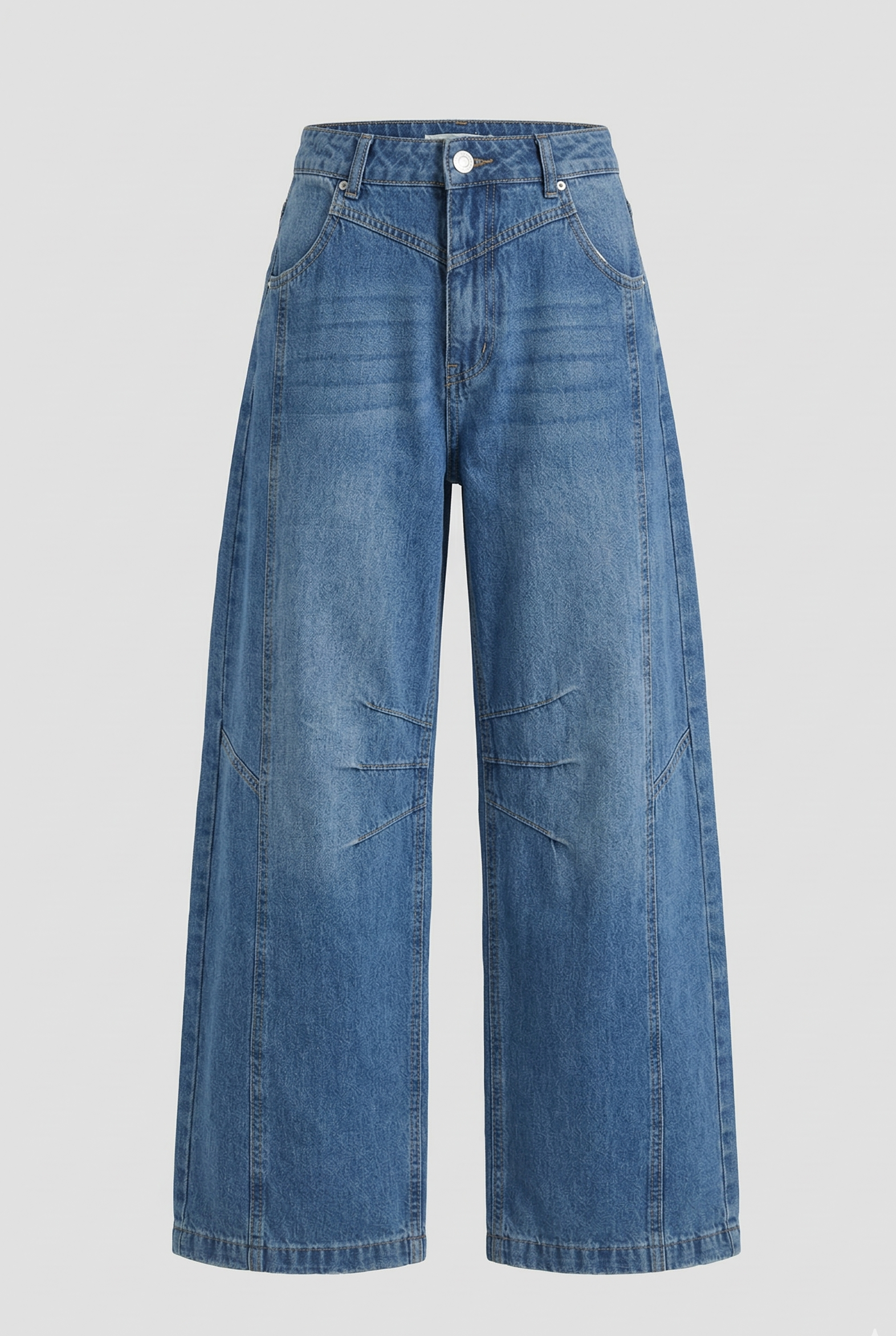 Jeans Wide-Leg Architettonico con Cuciture a Rilievo