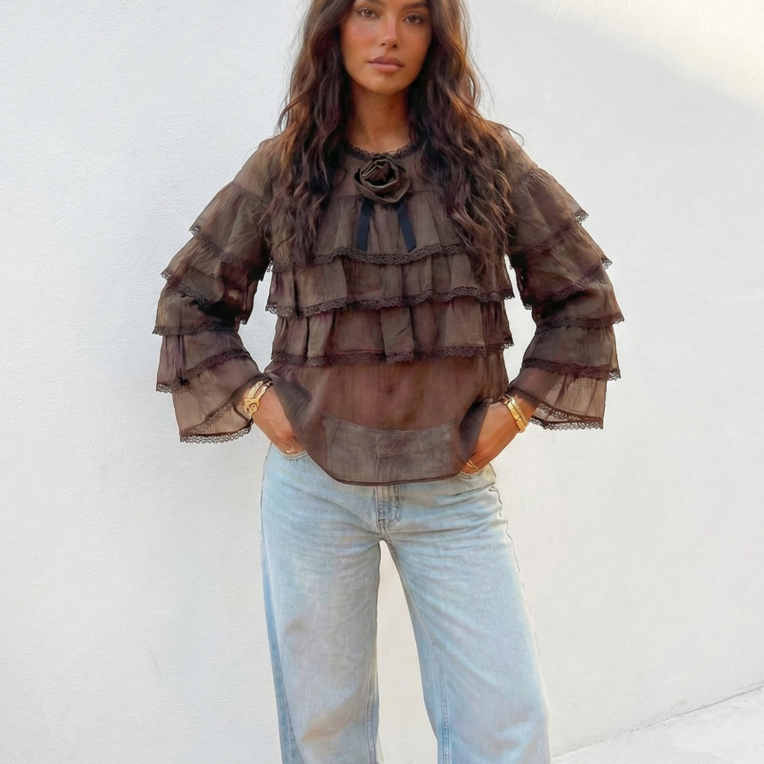 Blusa Marrone con Balze