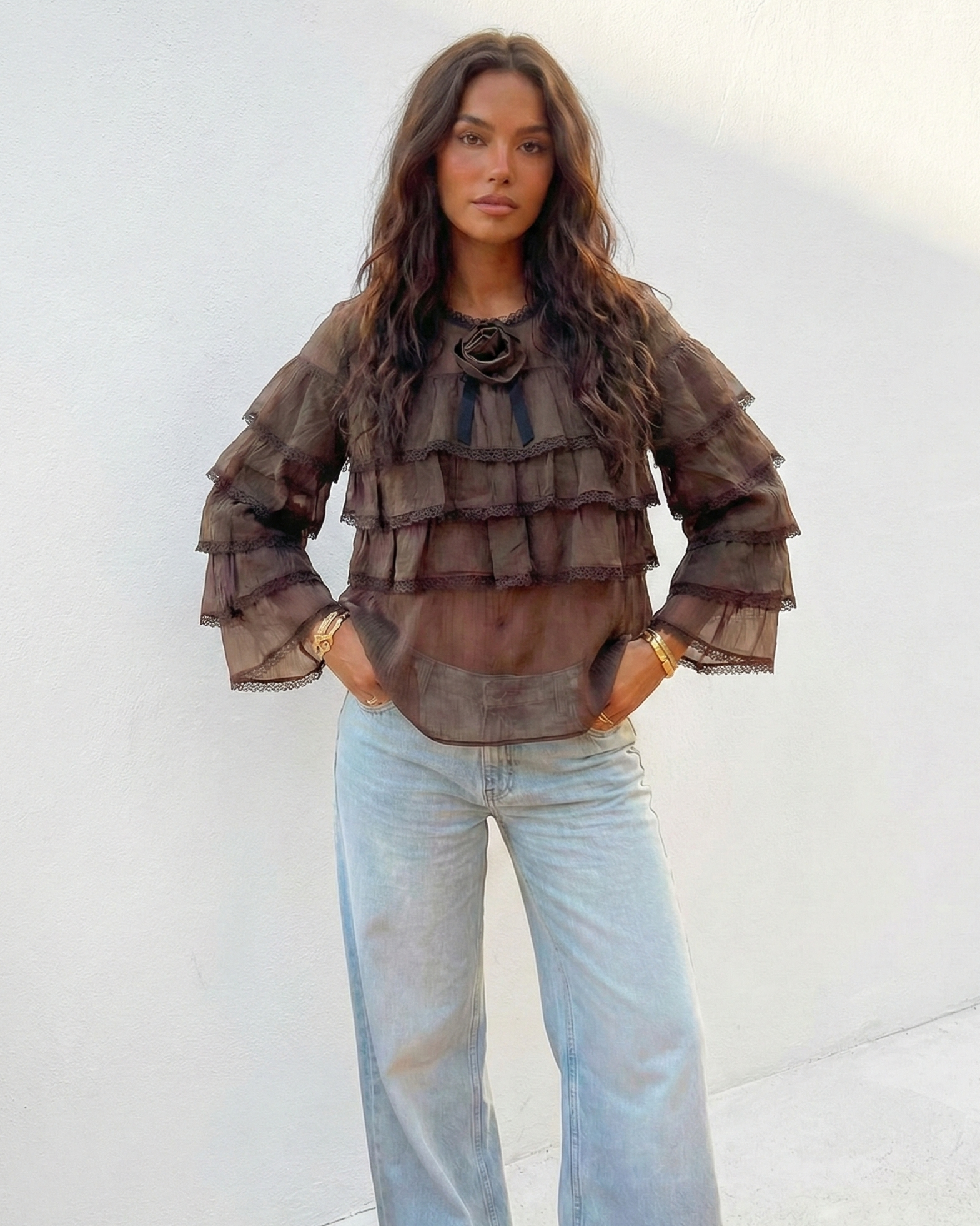 Blusa Marrone con Balze