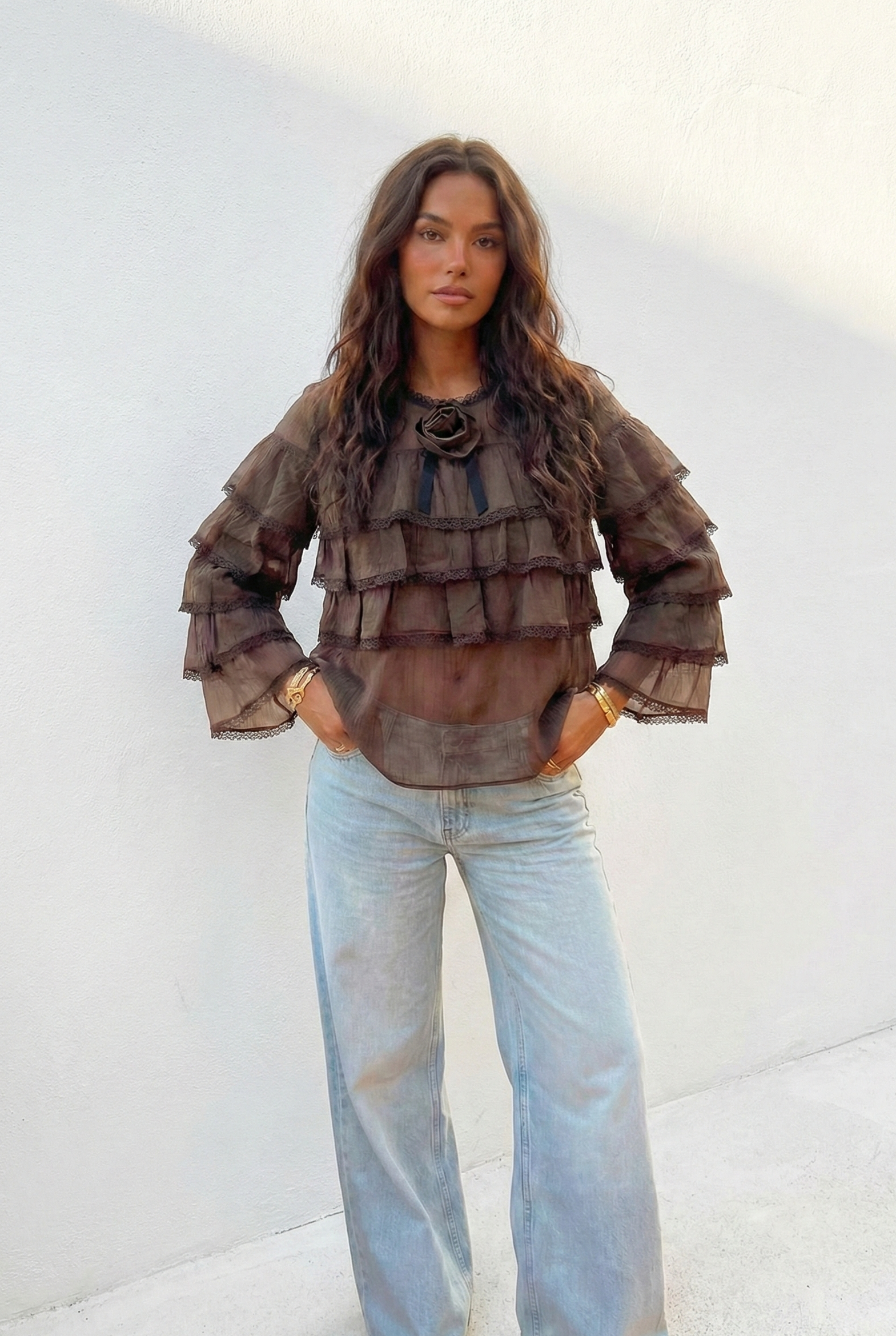Blusa Marrone con Balze