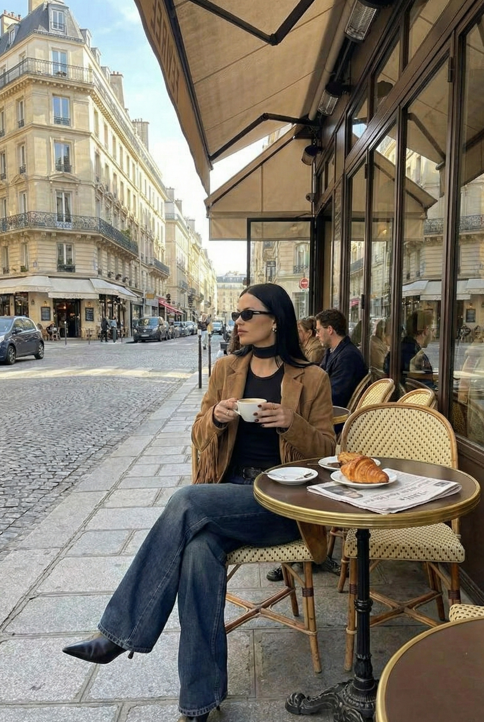 Blazer Effetto Camoscio con Frange