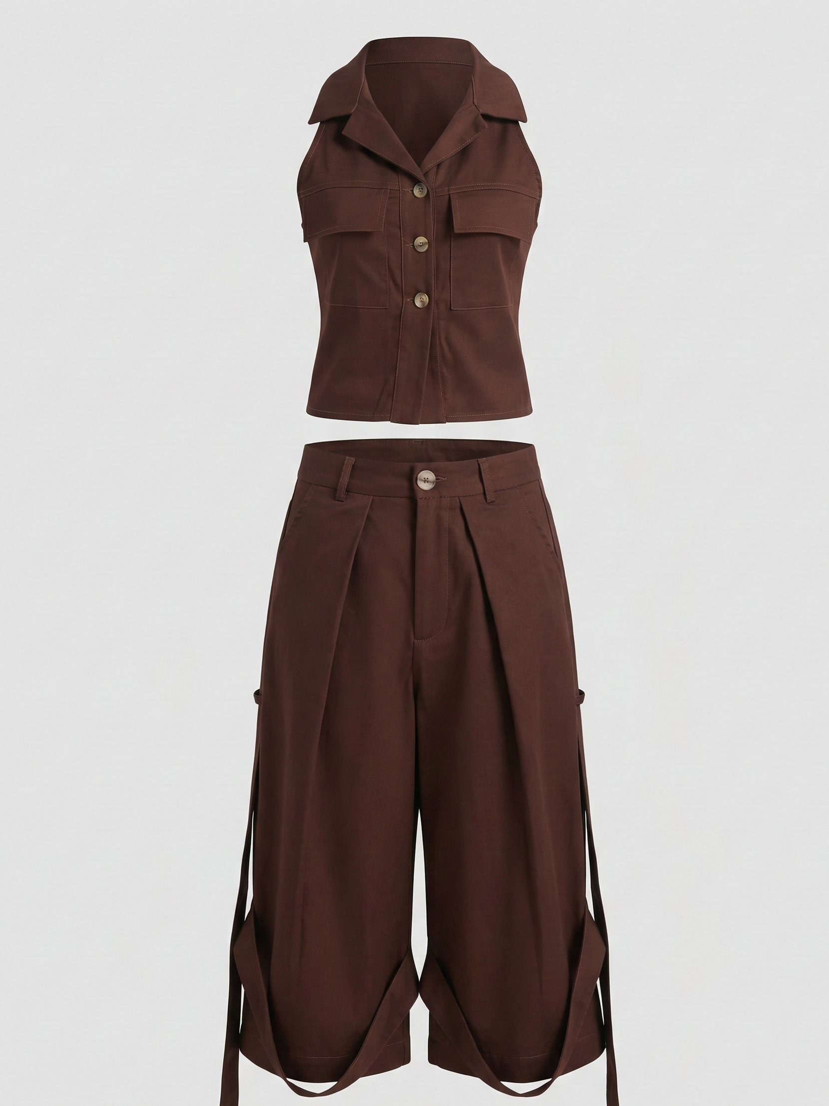 Completo Coordinato Marrone con Top a Gilet e Bermuda