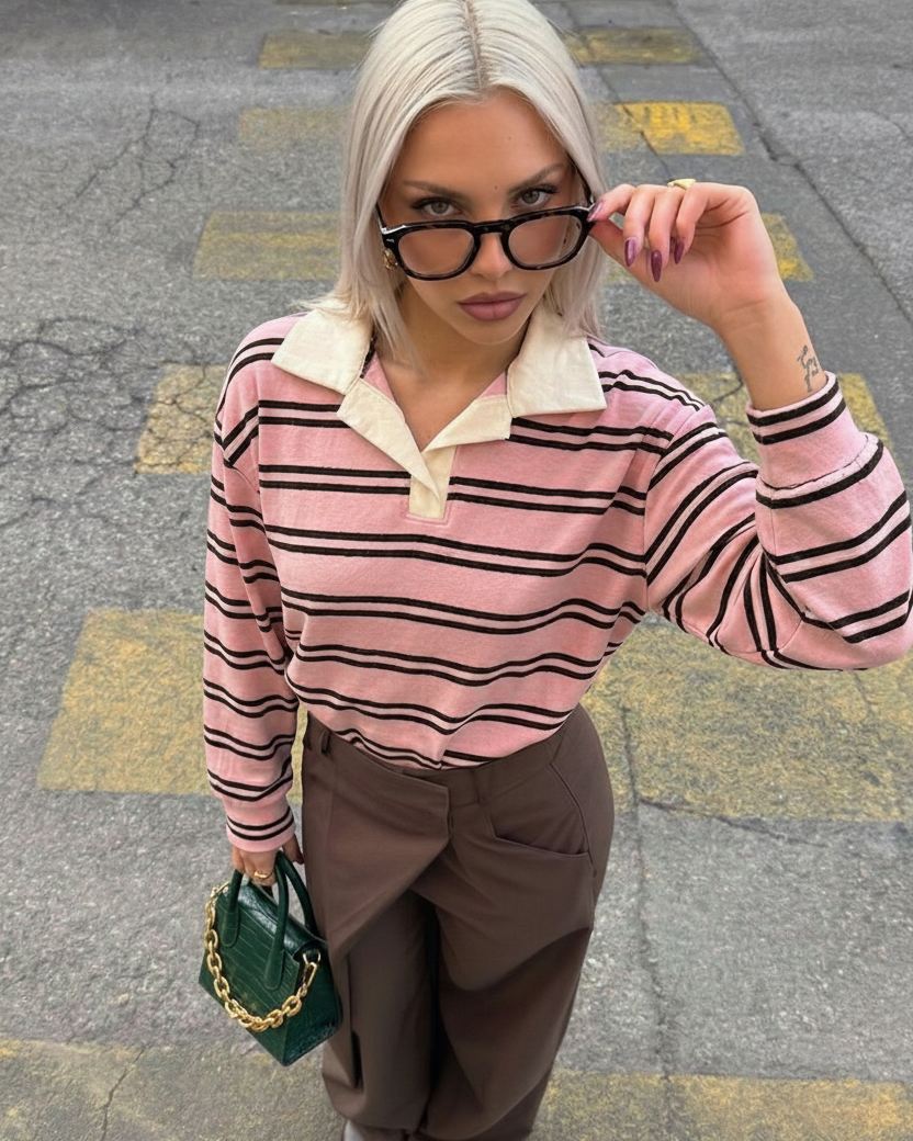 Maglietta Preppy Rose a Righe in Puro Cotone