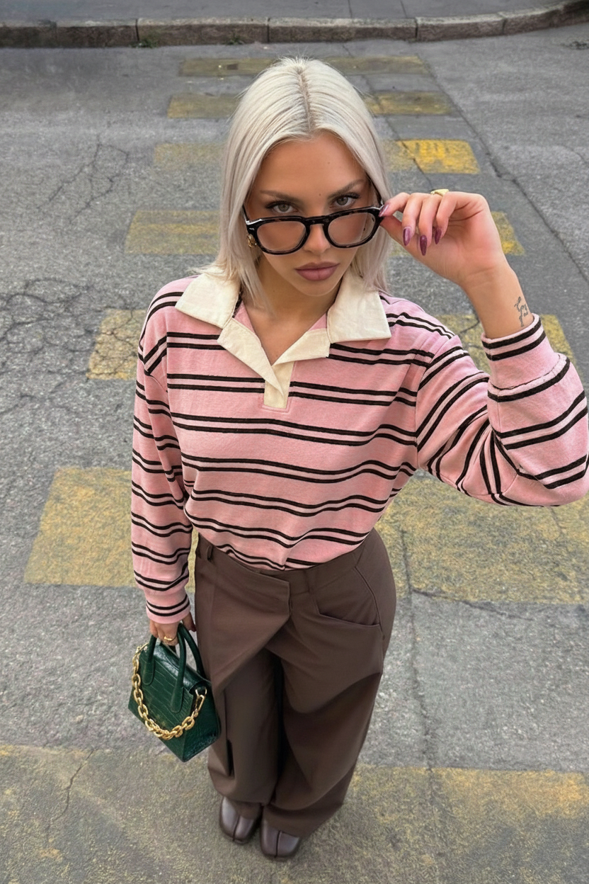 Maglietta Preppy Rose a Righe in Puro Cotone