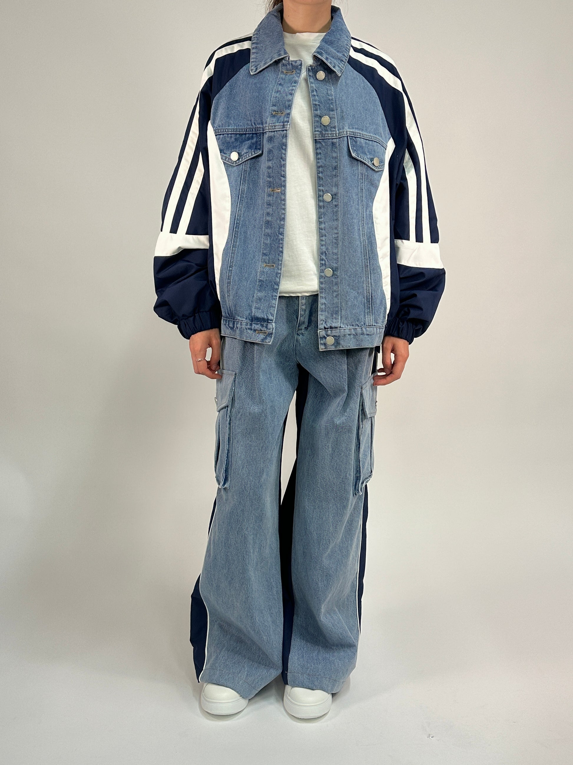 Tuta Coordinata Denim e Tessuto Bicolore