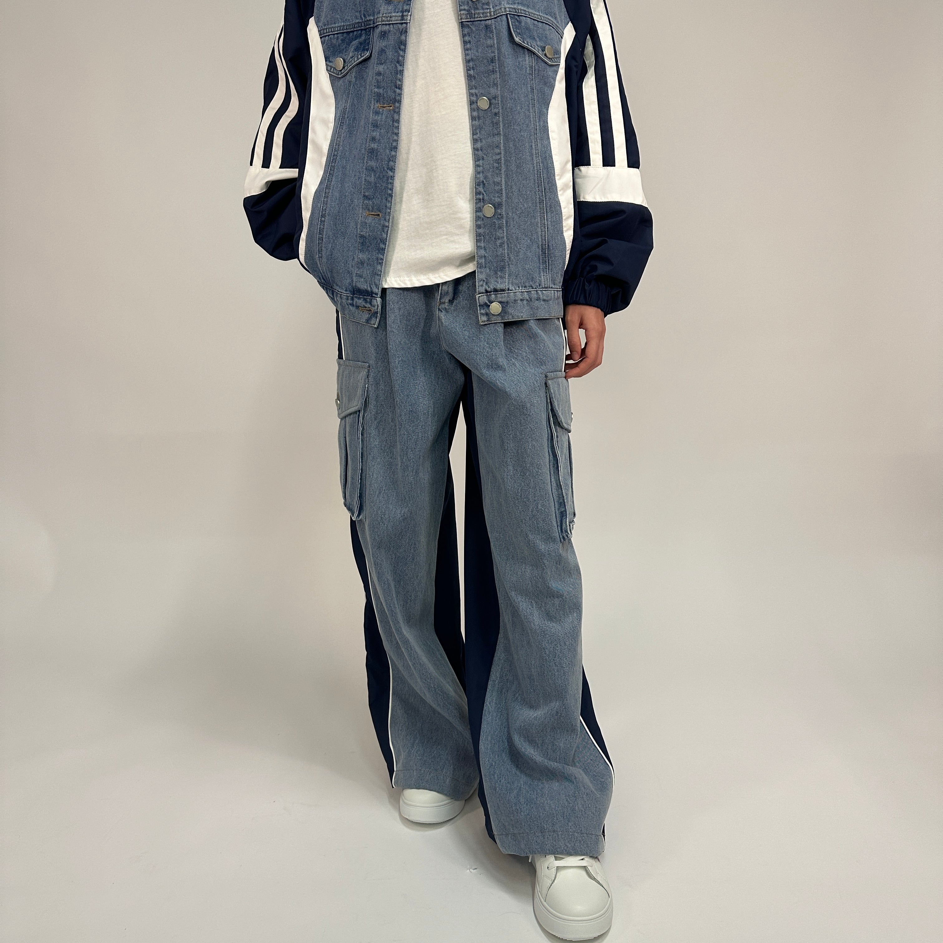 Tuta Coordinata Denim e Tessuto Bicolore