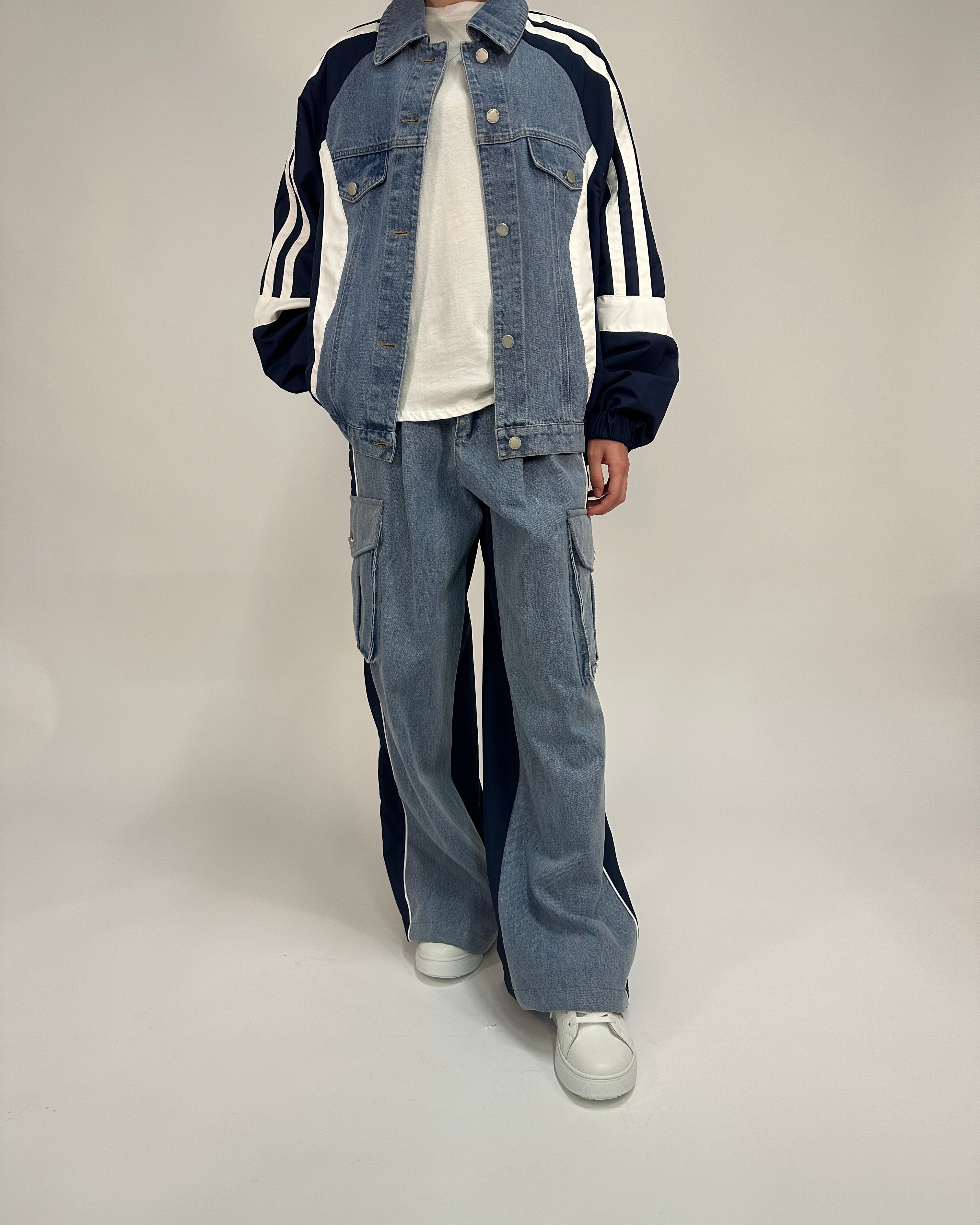 Tuta Coordinata Denim e Tessuto Bicolore