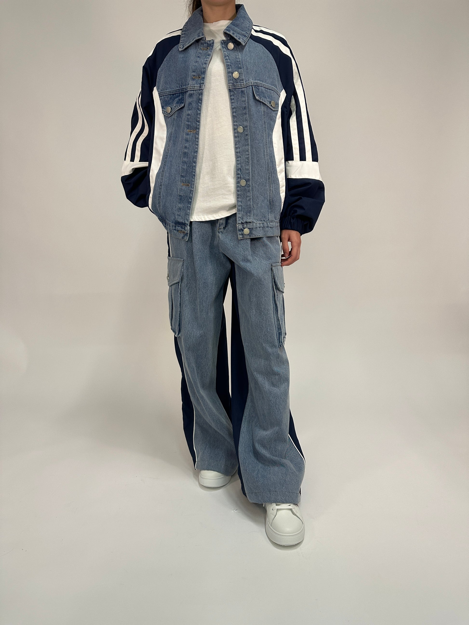 Tuta Coordinata Denim e Tessuto Bicolore