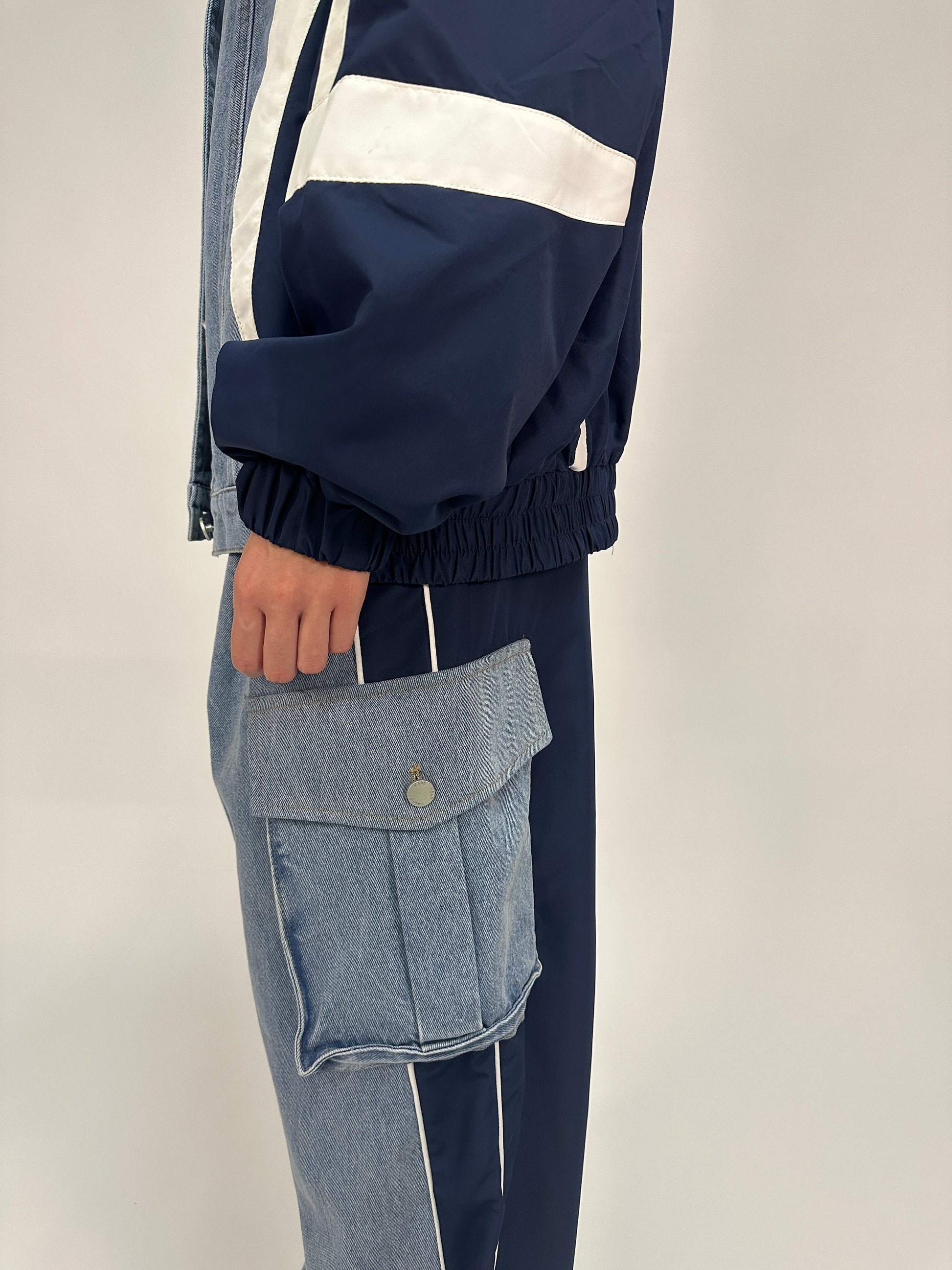 Tuta Coordinata Denim e Tessuto Bicolore