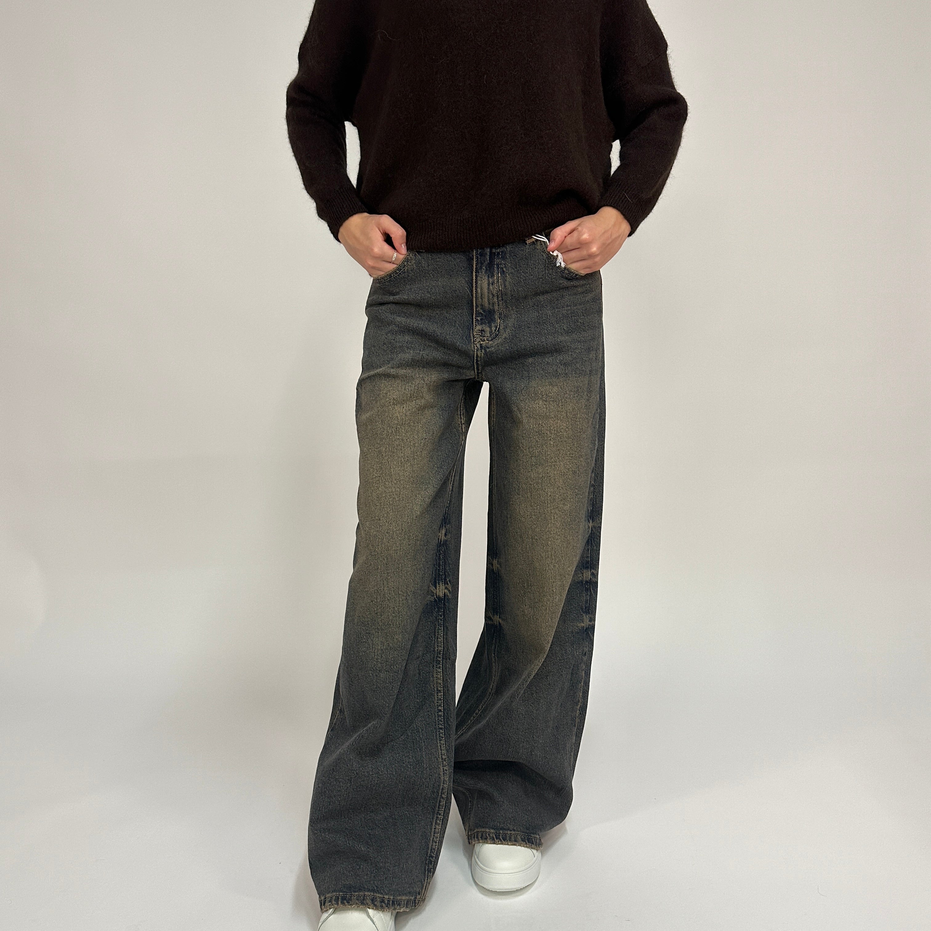 Jeans Straight Leg Nero Delavé