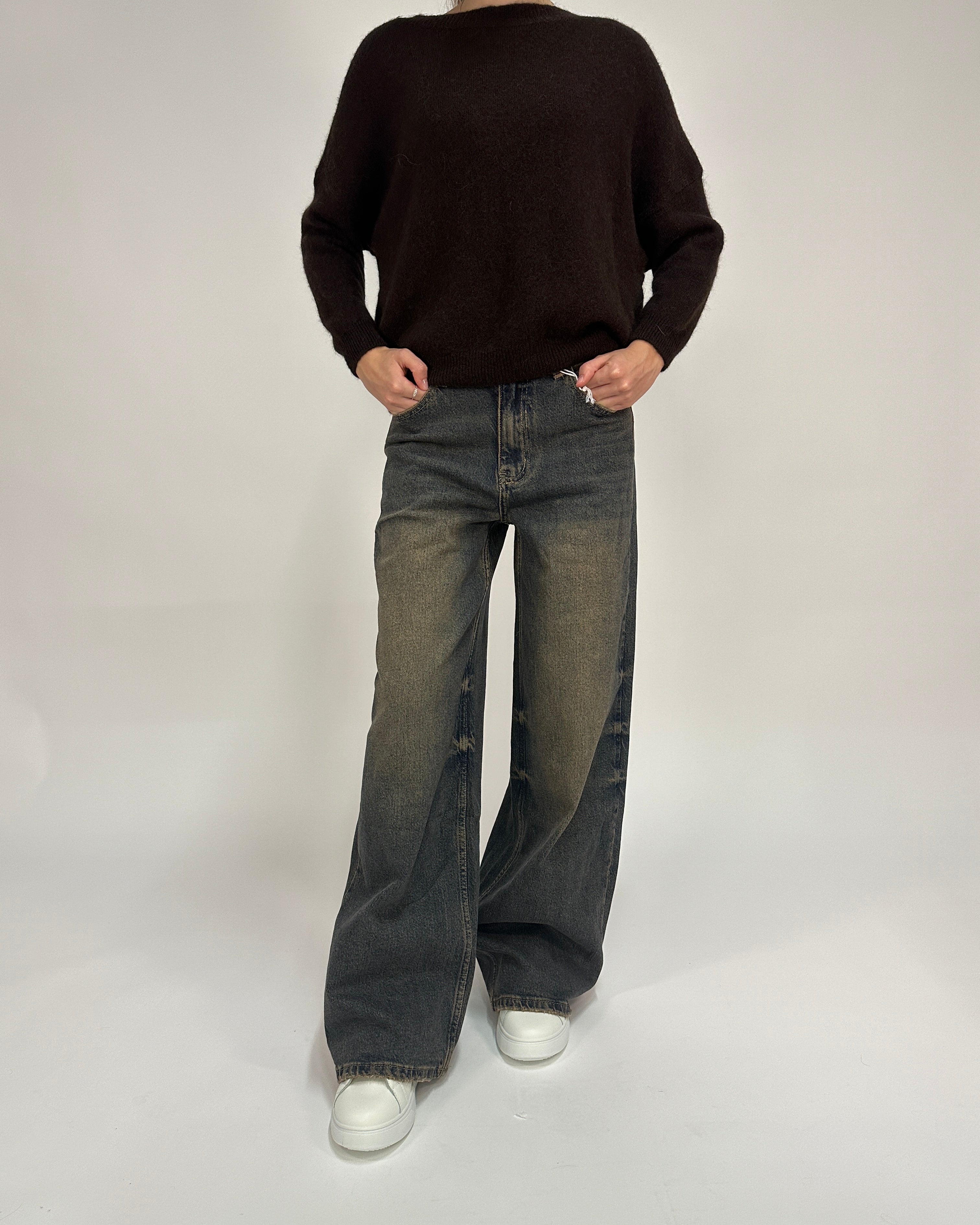 Jeans Straight Leg Nero Delavé