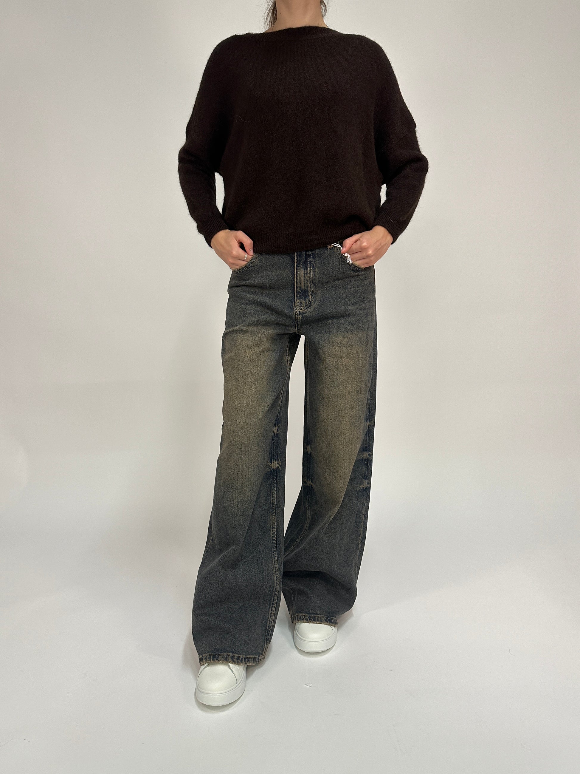 Jeans Straight Leg Nero Delavé