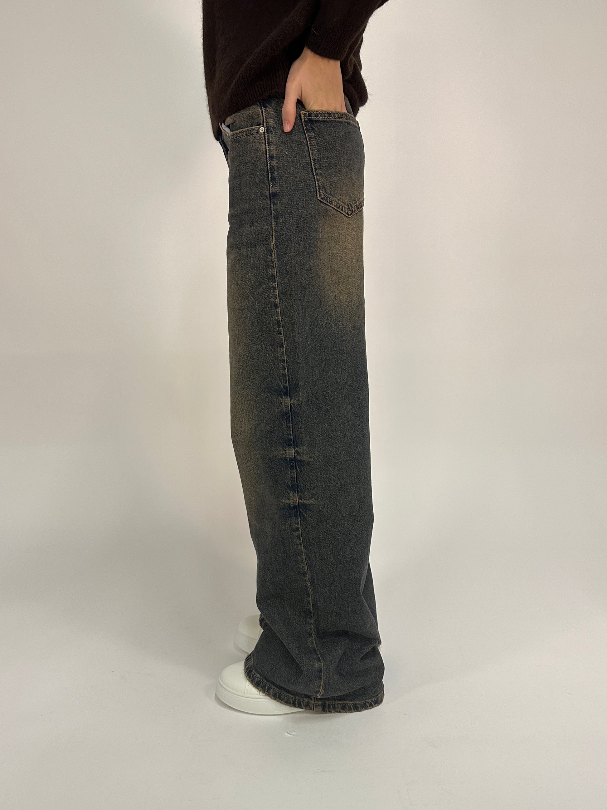 Jeans Straight Leg Nero Delavé
