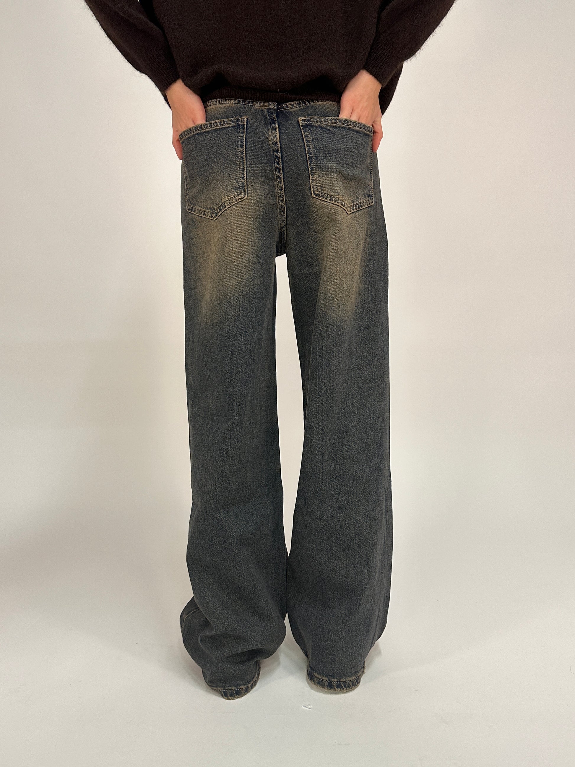 Jeans Straight Leg Nero Delavé