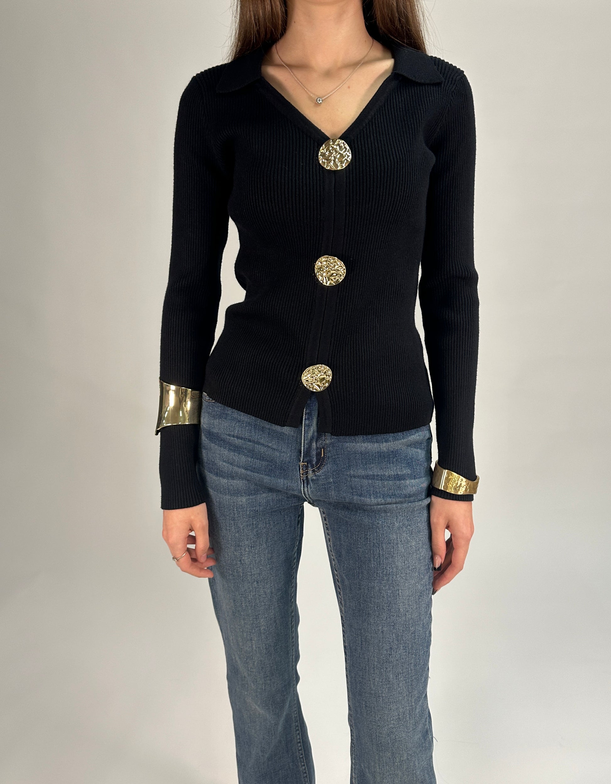 Cardigan a Costine con Maxi Bottoni