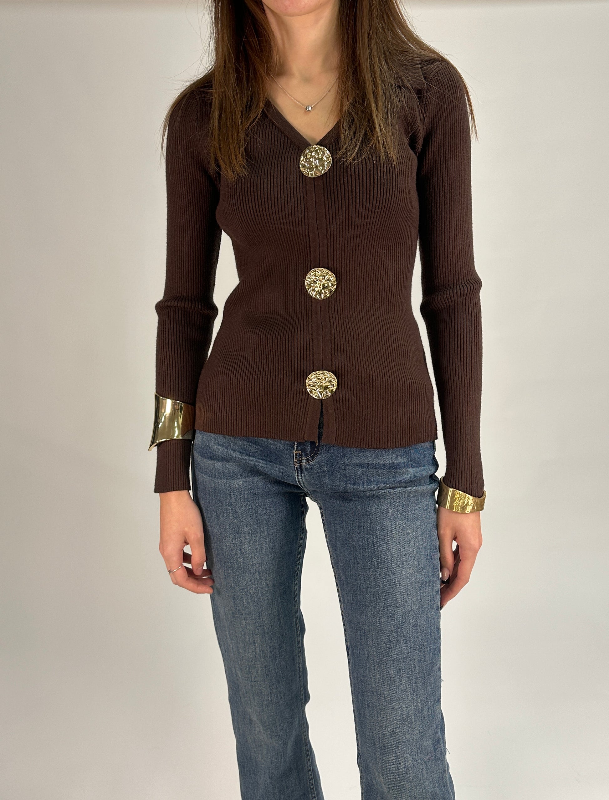 Cardigan a Costine con Maxi Bottoni