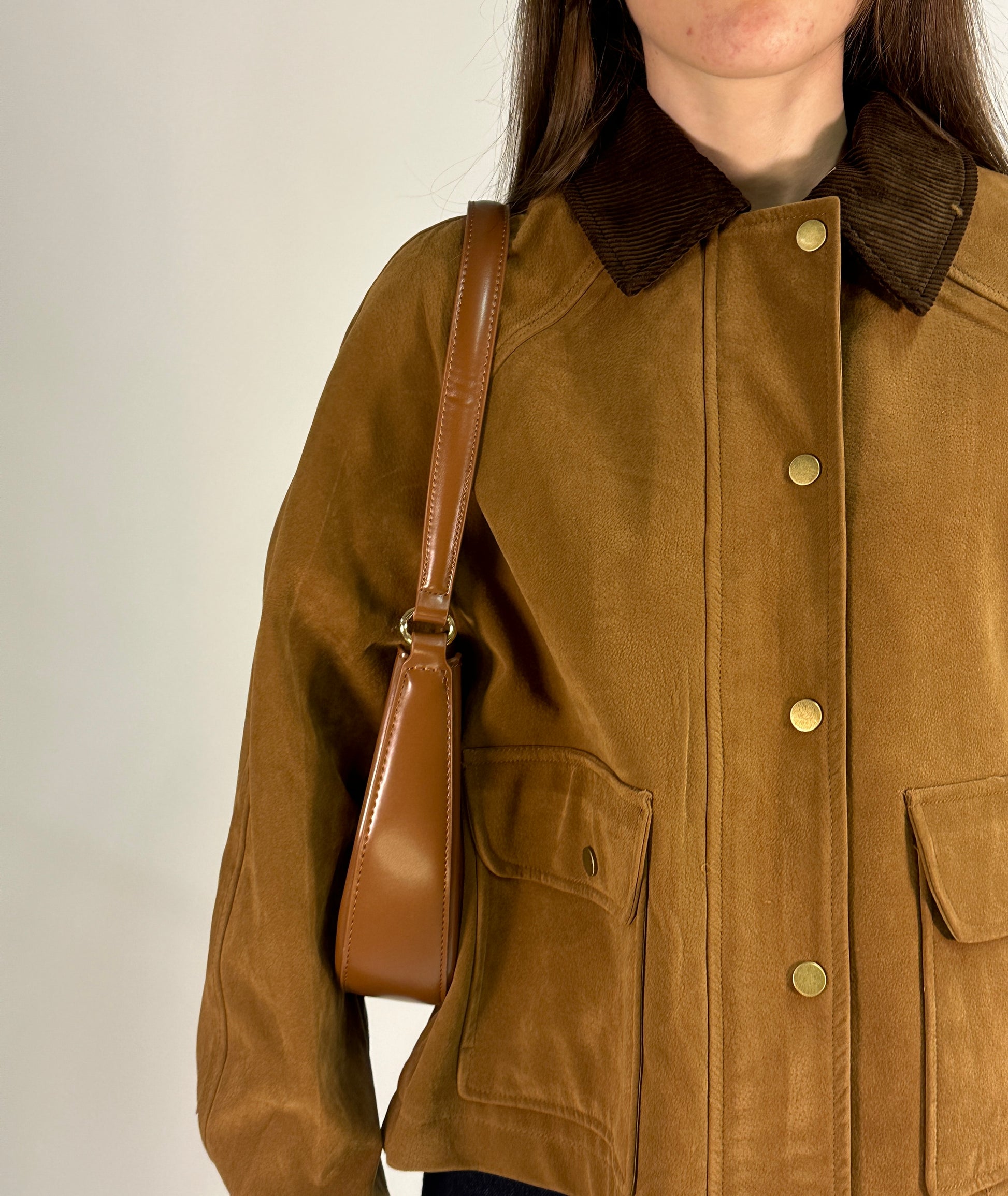 Giacca in Tessuto Cerato con Colletto in Velluto