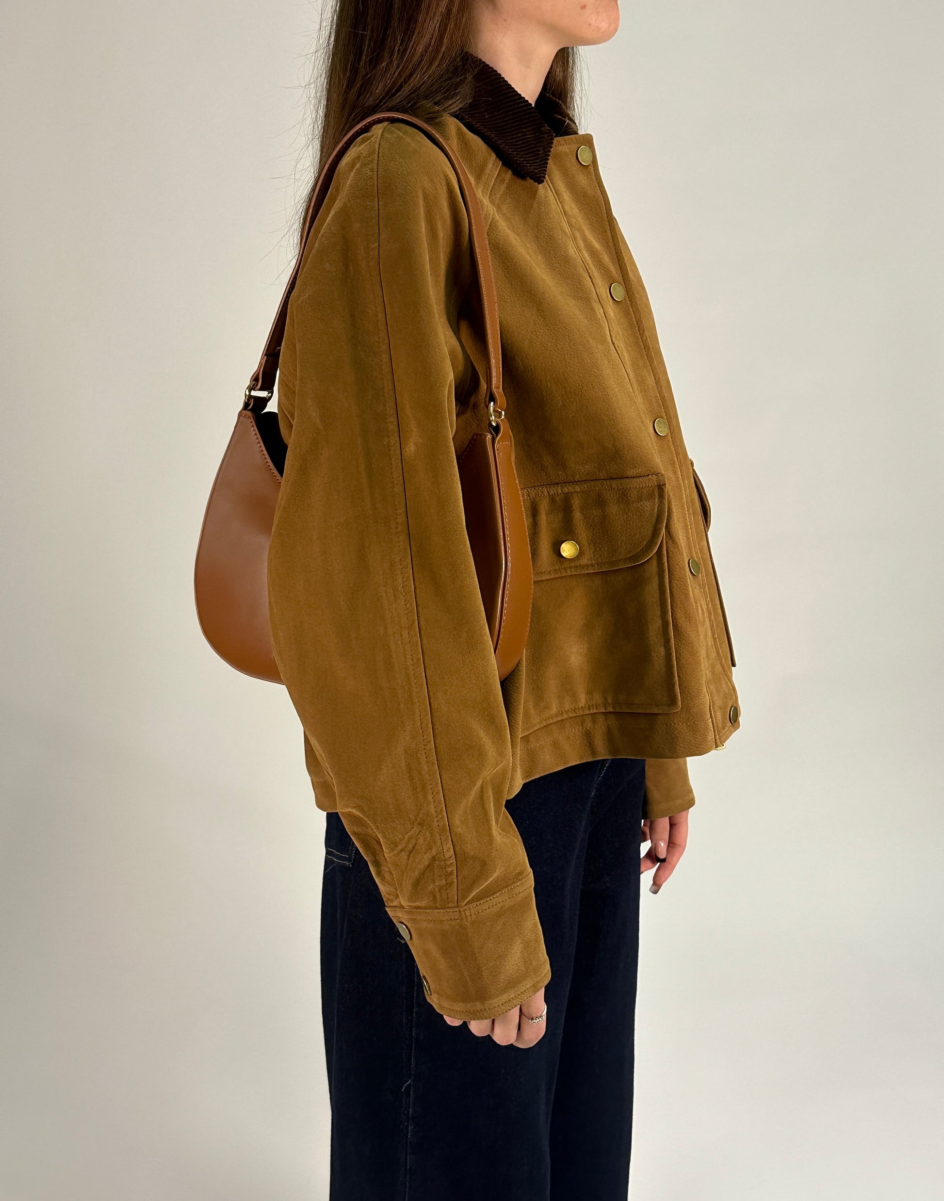 Giacca in Tessuto Cerato con Colletto in Velluto