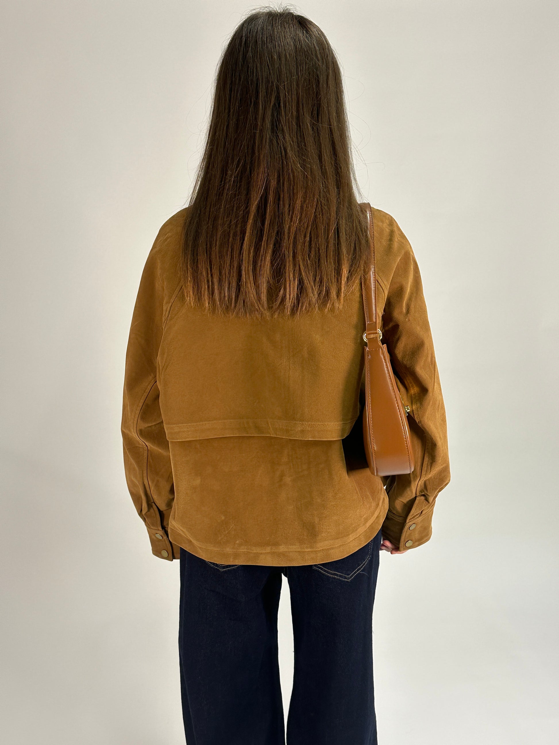 Giacca in Tessuto Cerato con Colletto in Velluto