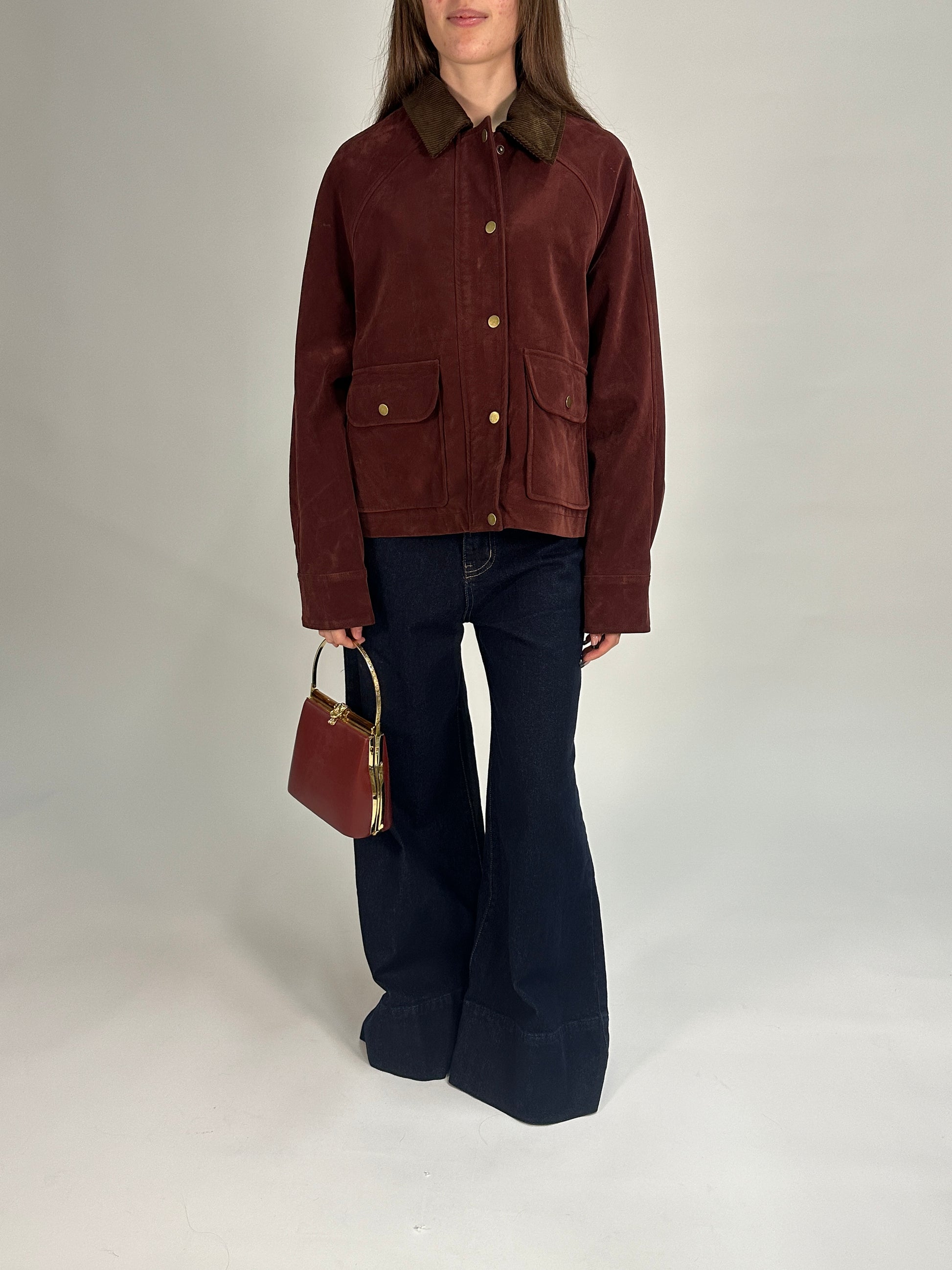 Giacca in Tessuto Cerato con Colletto in Velluto