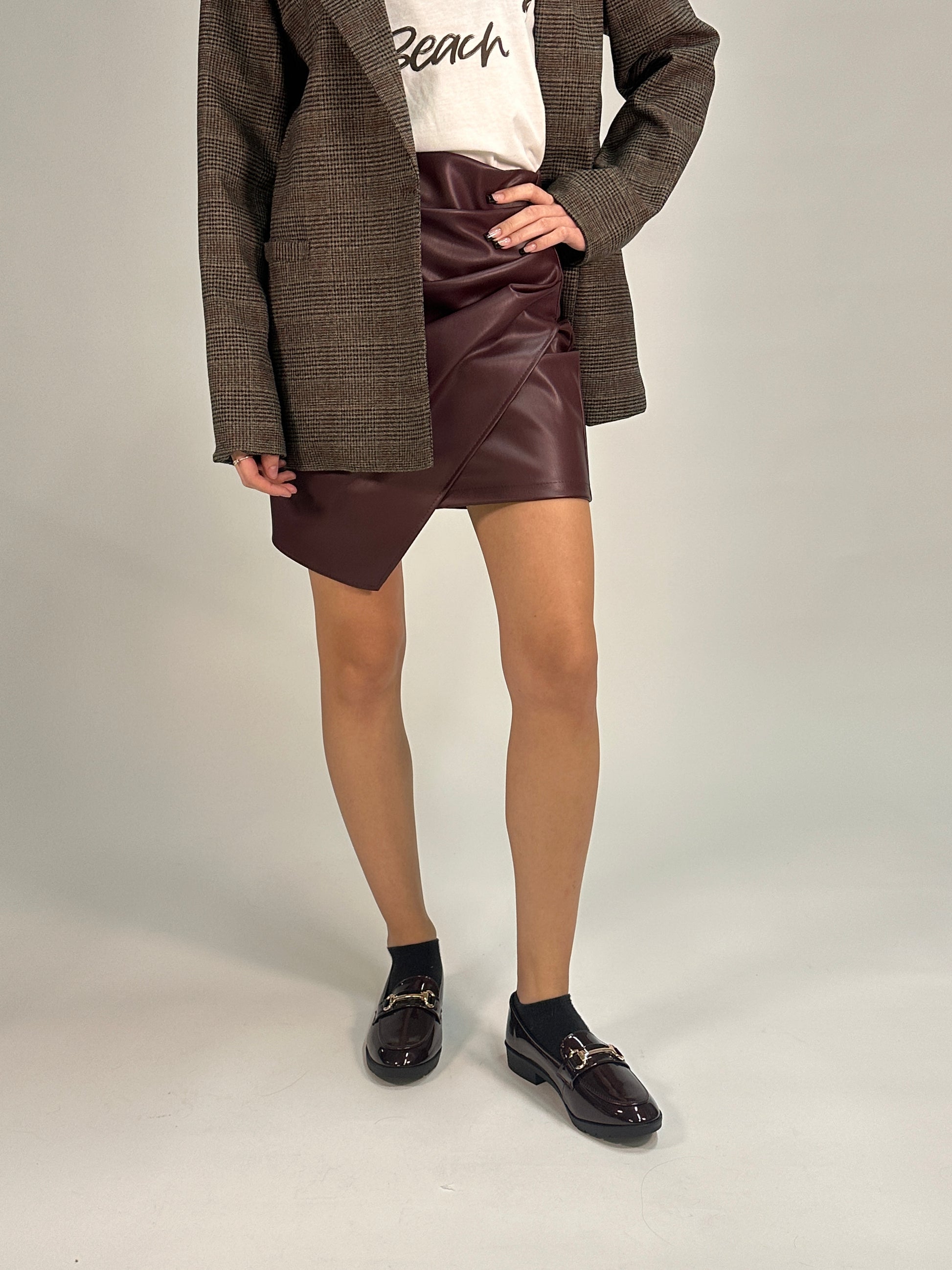 Minigonna in Similpelle Bordeaux