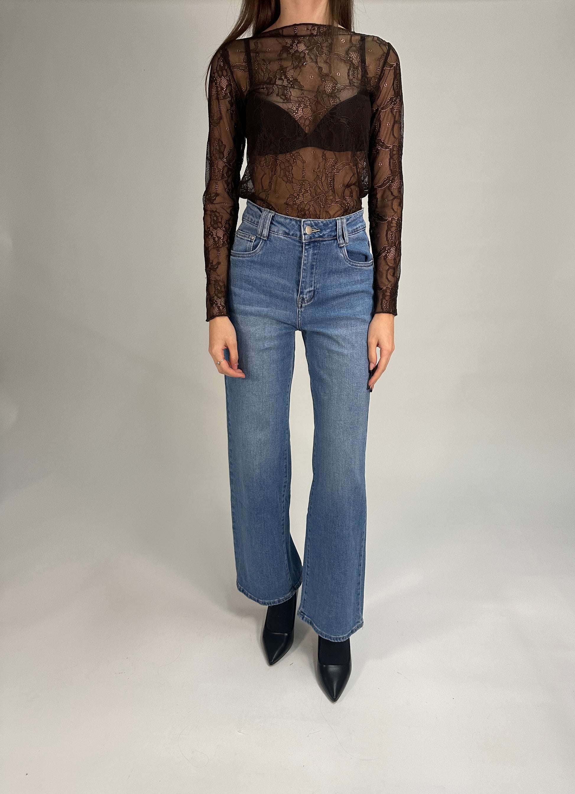 Top in Pizzo Trasparente Marrone