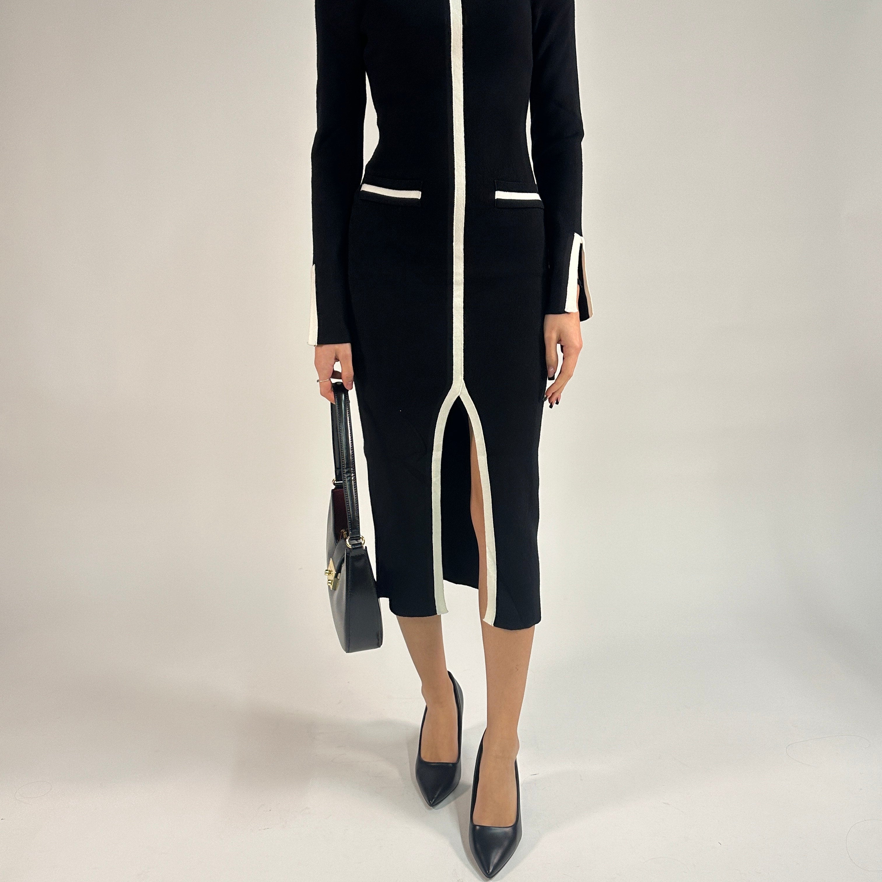 Abito Midi con Profili Bianchi