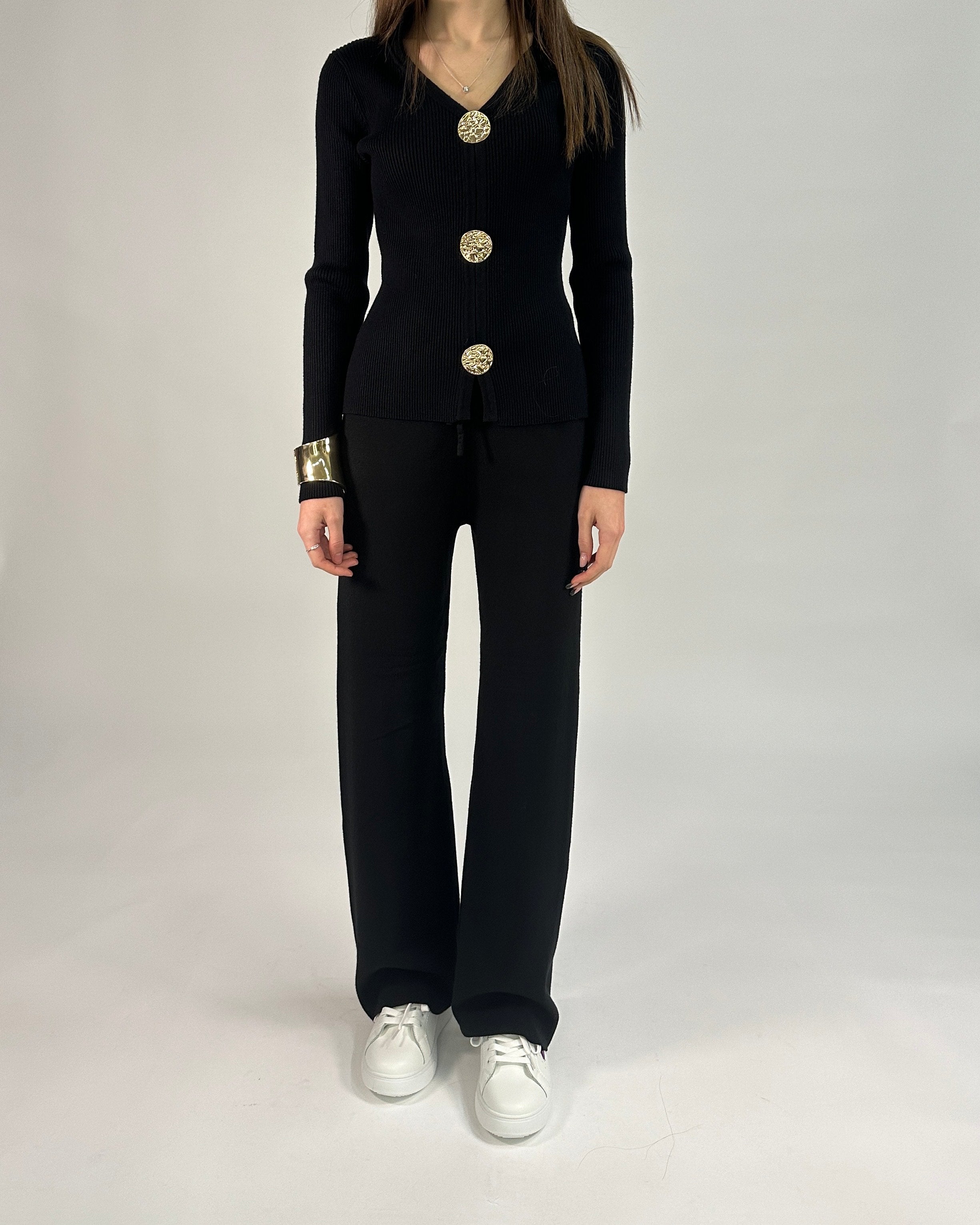 Pantalone a Gamba Larga con Vita Elasticizzata