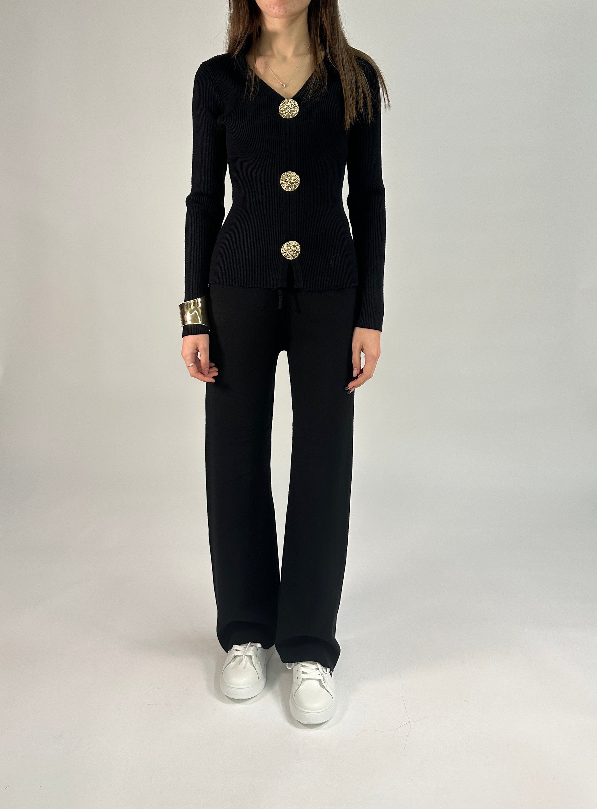 Pantalone a Gamba Larga con Vita Elasticizzata