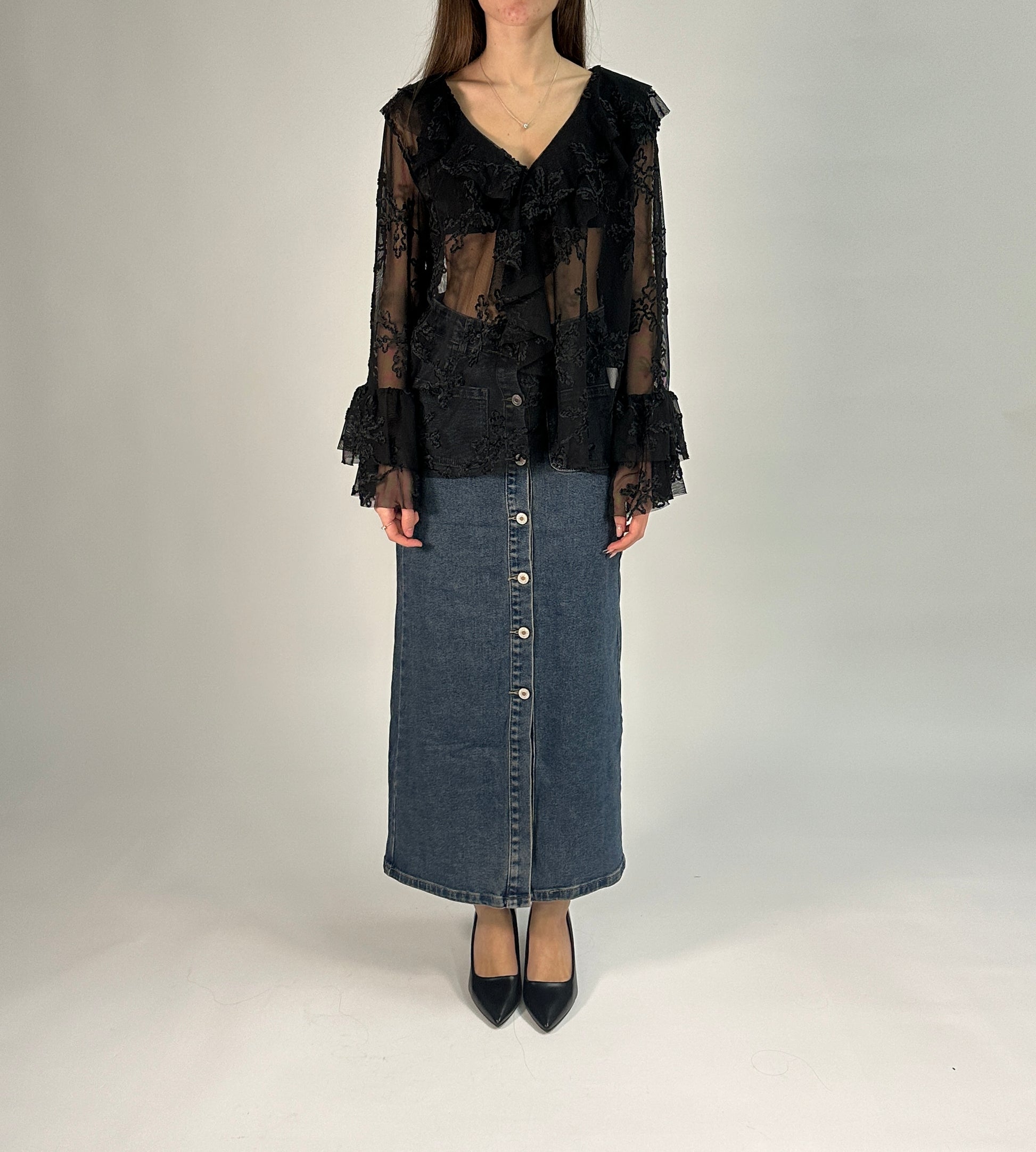 Camicetta in Tulle Ricamato con Volant