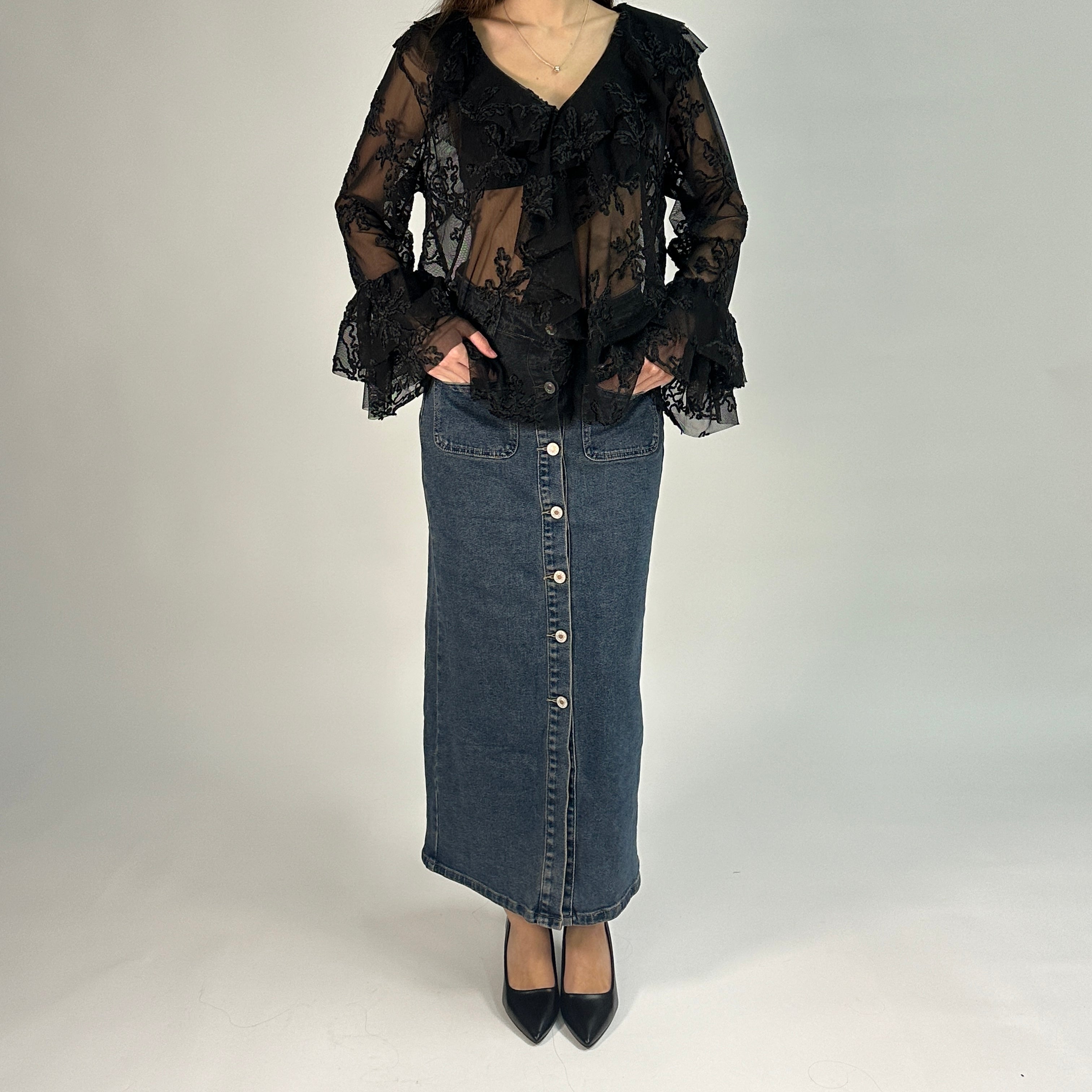 Camicetta in Tulle Ricamato con Volant