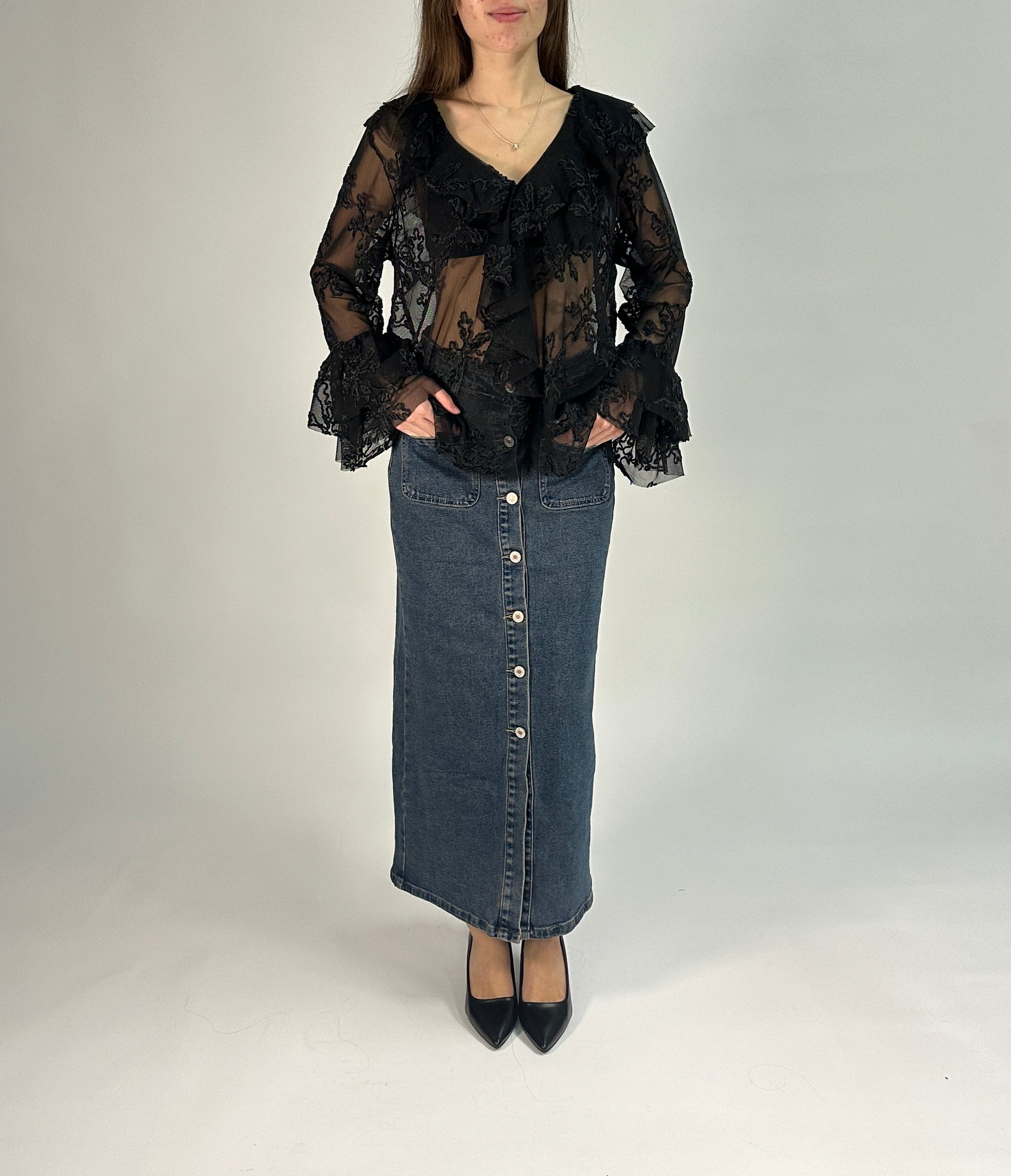 Camicetta in Tulle Ricamato con Volant