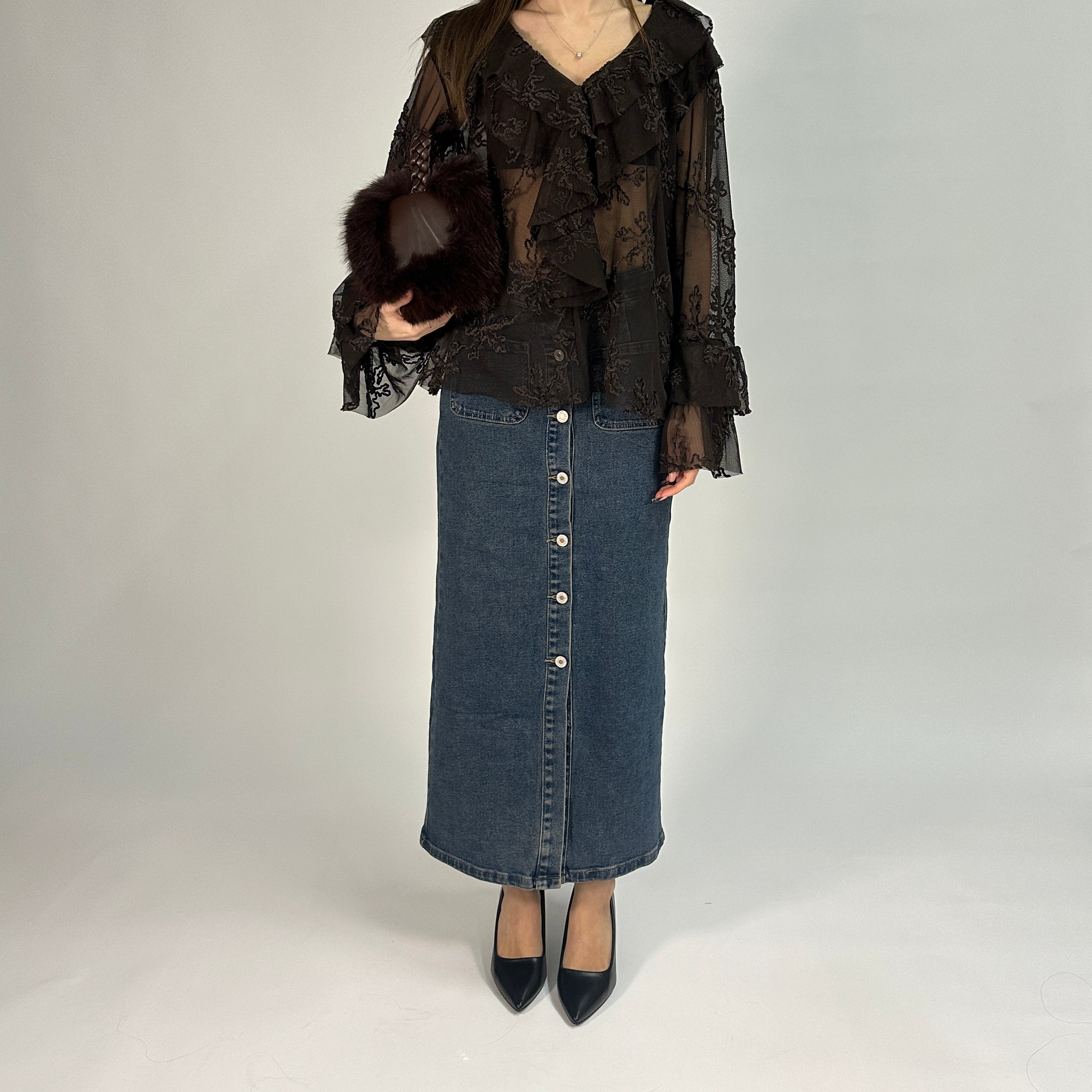 Camicetta in Tulle Ricamato con Volant