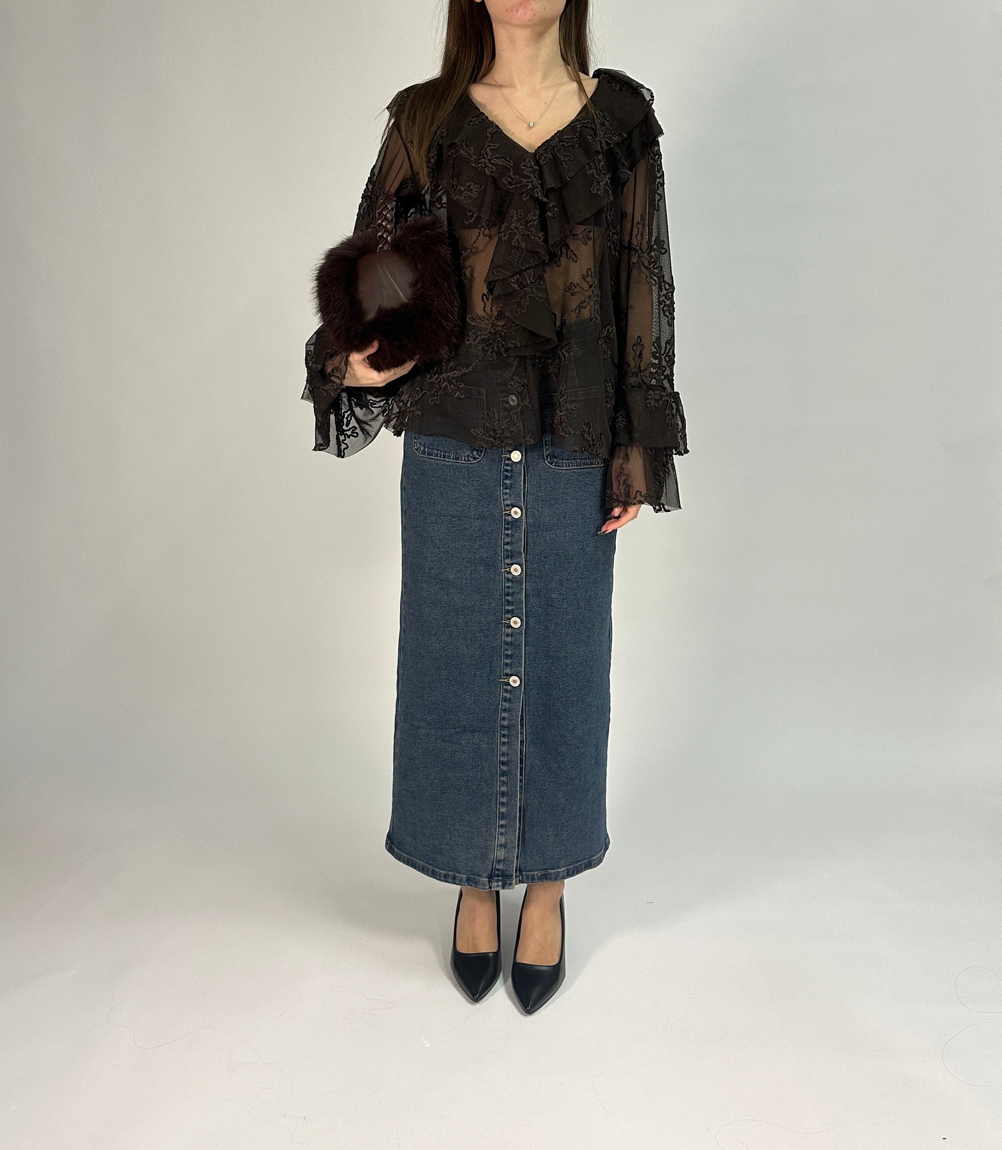 Camicetta in Tulle Ricamato con Volant