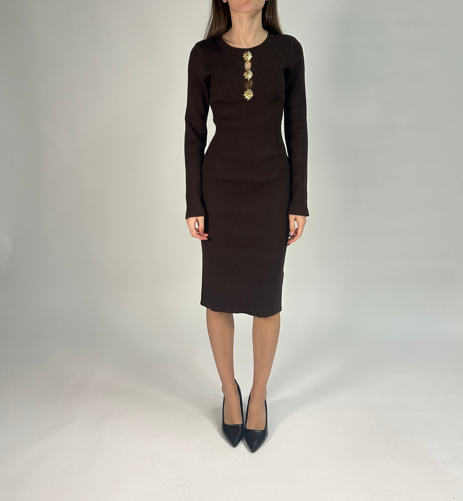 Abito Midi in Maglia con Dettagli Gioiello