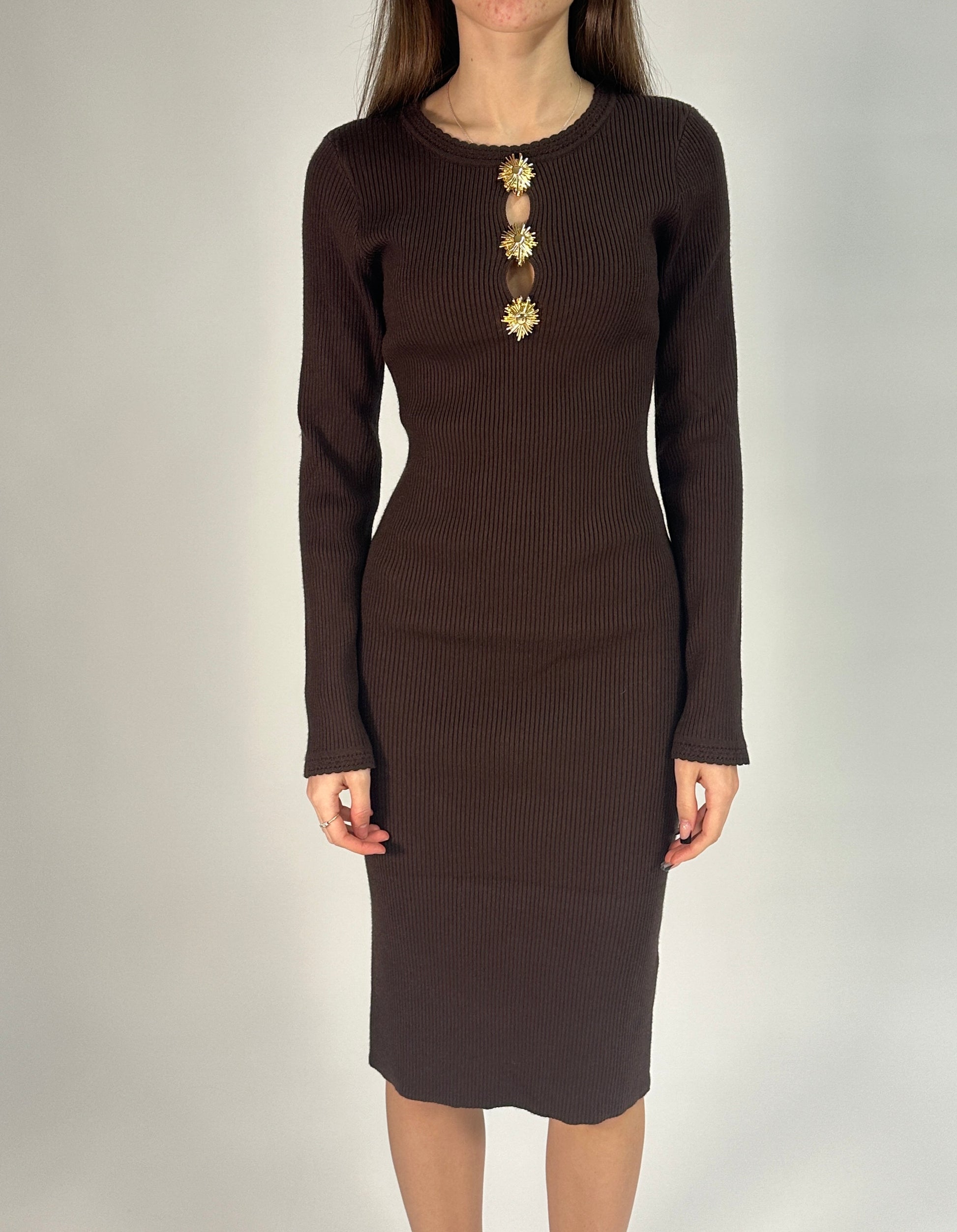 Abito Midi in Maglia con Dettagli Gioiello