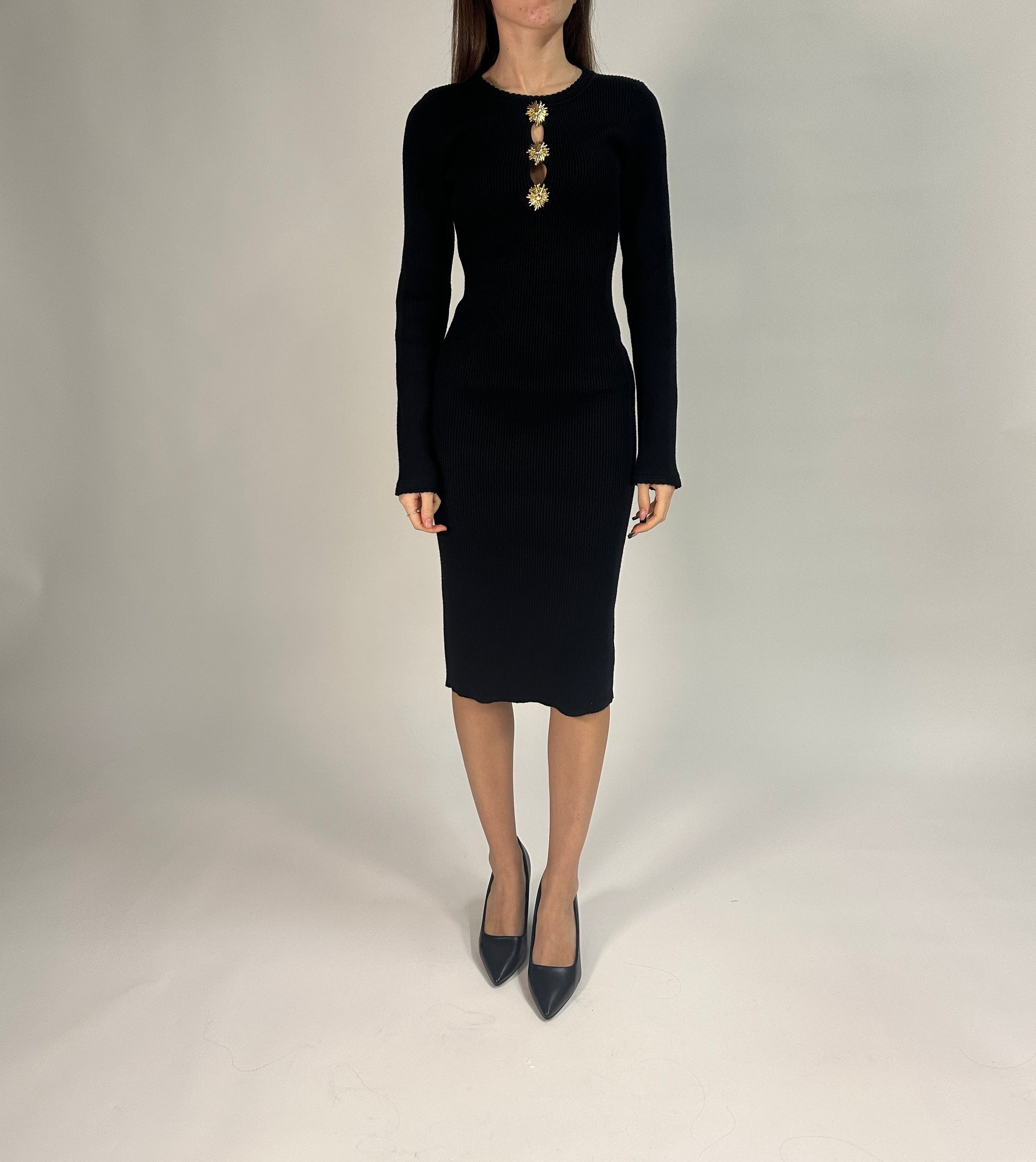 Abito Midi in Maglia con Dettagli Gioiello